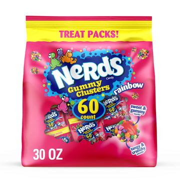 Nerds Gummy Clusters, Candy Treat Packs, Rainbow, Crunchy And Gummy, 30 Oz (60 Ct)