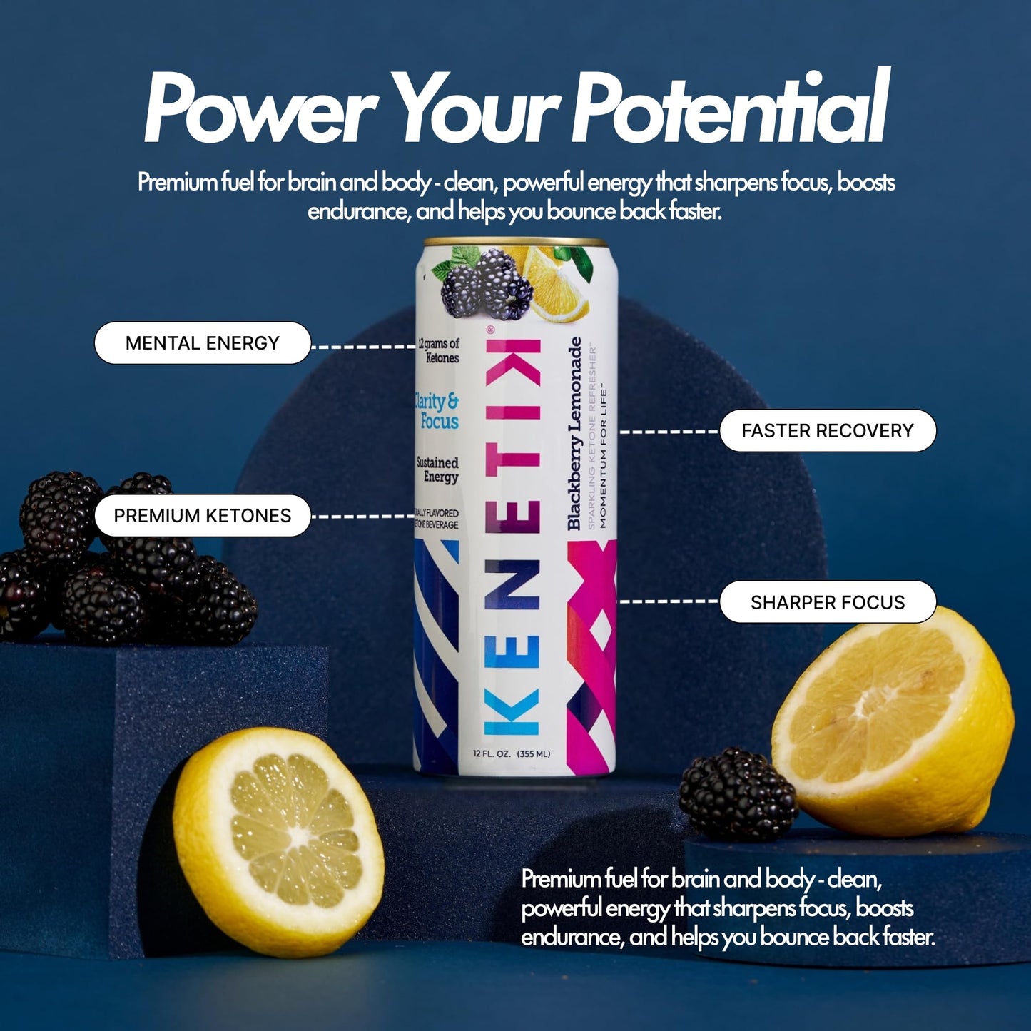 Kenetik Nootropic Ketone Drink, Sugar-Free Energy & Focus Mix, 12 Fl Oz (Pack of 12)