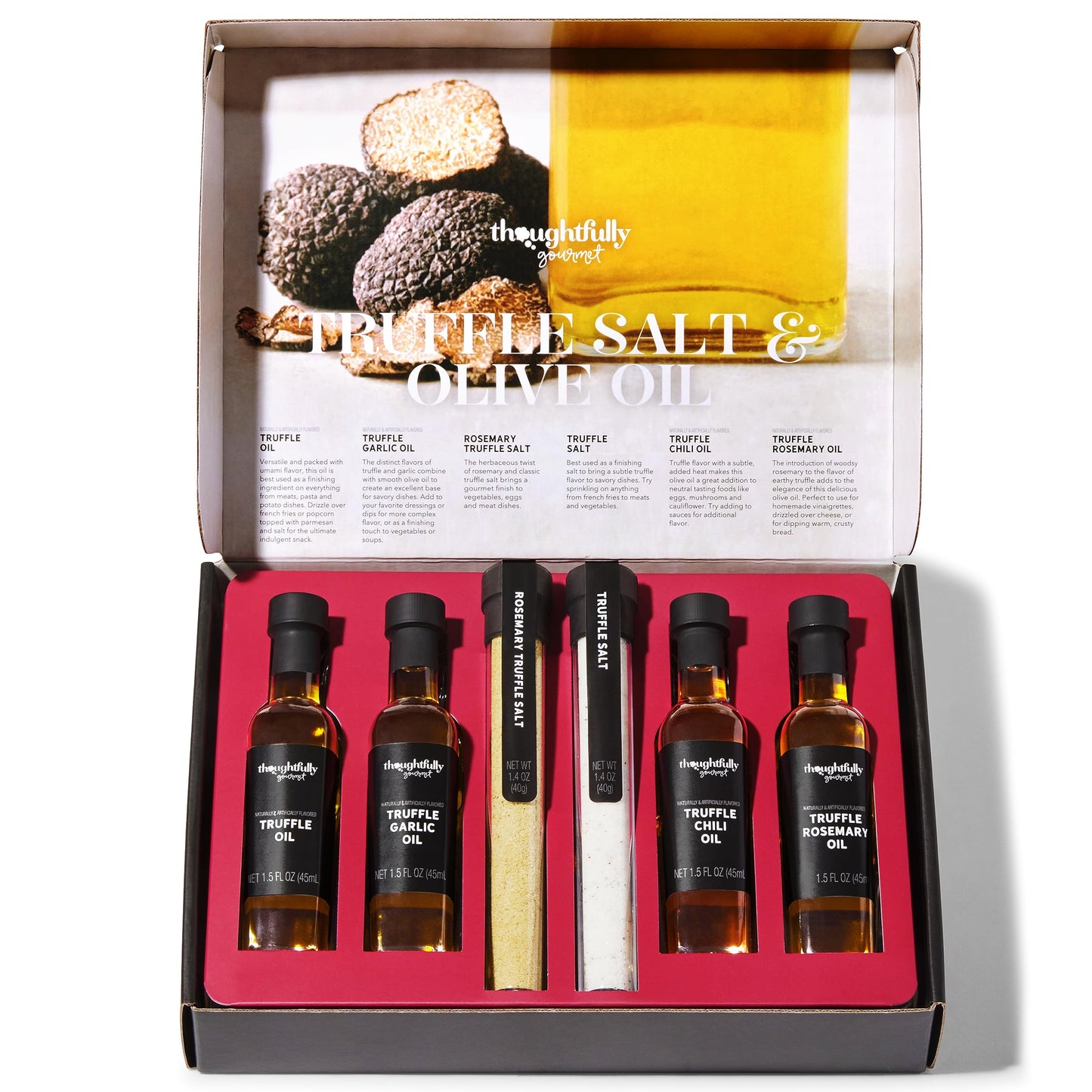 Thoughtfully Gourmet Truffle Salt & Olive Oil Gift Set, 6 Pieces, Includes 4 Extra Virgin Olive Oils, 2 Truffle Salts, Green, 2 Ounce