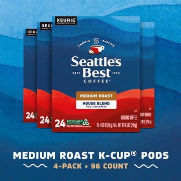 Seattle’s Best Coffee Medium Roast K-Cup Pods, House Blend, 100% Arabica, 96 Pods (24 Count x 4 Boxes)