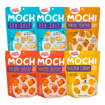 Sun Tropics Mochi Snack Bites, Variety Pack- 3.5 Oz (6 Pack) - Crunchy Mochi Snacks - Gluten Free & Dairy Free, No Msg - Asian R