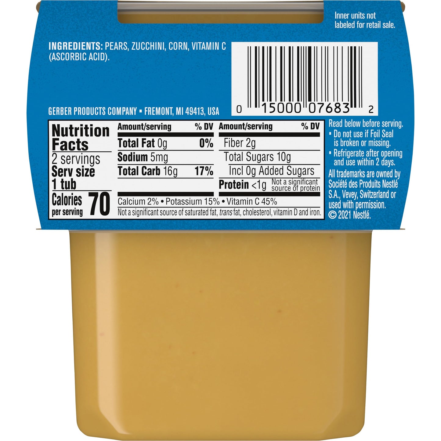 Gerber 2Nd Foods, Pear, Zucchini & Corn Pureed Baby Food, 4 Ounce (Pack Of 16)