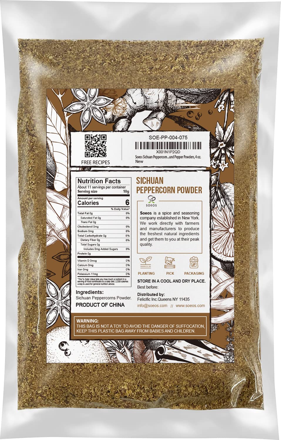 Soeos Sichuan Peppercorn Powders, 4Oz (113G), Szechuan Peppercorn Powders, Crushed Green Sichuan Peppercorns Powder, Ground Pepper Powders
