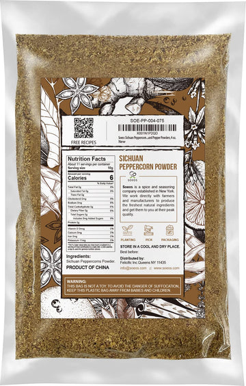 Soeos Sichuan Peppercorn Powders, 4Oz (113G), Szechuan Peppercorn Powders, Crushed Green Sichuan Peppercorns Powder, Ground Pepper Powders