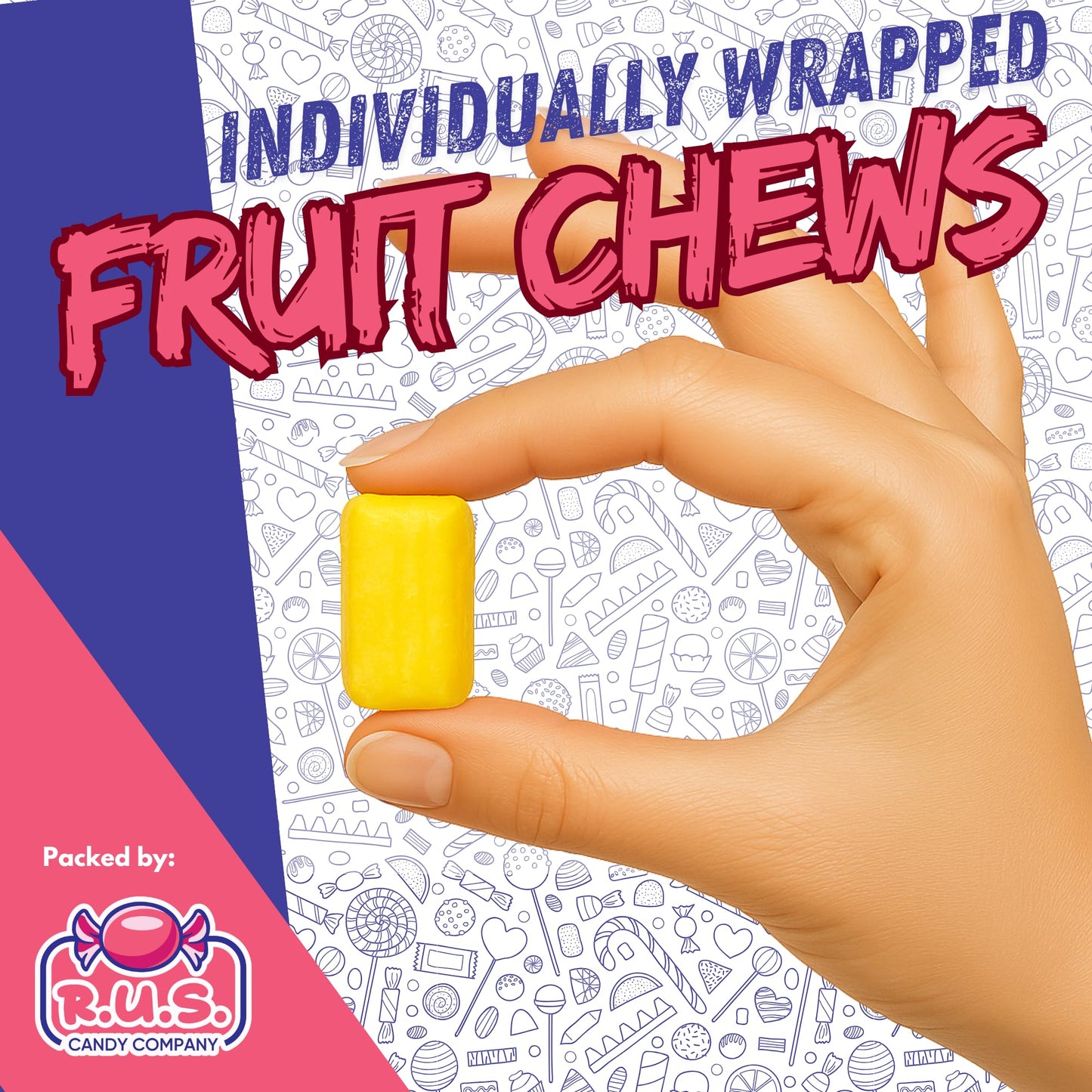 R.U.S. Candy Fruit Chews Candy - Assorted Flavors - Individually Wrapped - 1 lb Bulk Bag - Soft & Chewy Taffy