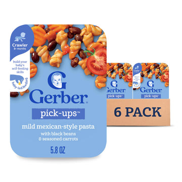Gerber Baby Food, Stage 3 Food for Babies, Toddlers, Baby Led Feeding, Finger Foods for Babies, Mexican-Stlye Pasta, 6 Pack