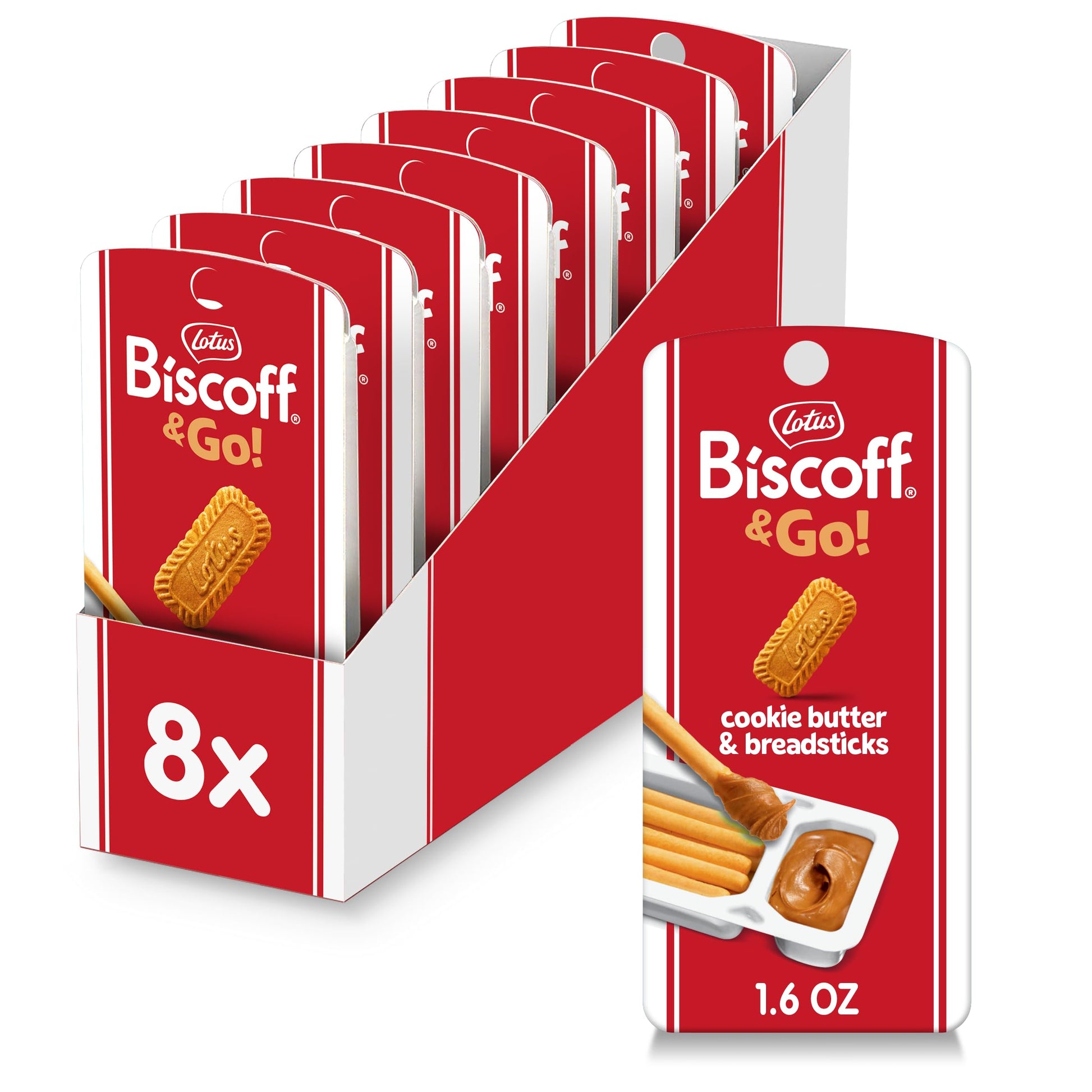 Lotus Biscoff & Go, Cookie Butter And Breadsticks Snack Pack, Non Gmo + Vegan, 1.6 Oz (Pack Of 8)