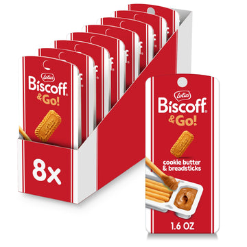 Lotus Biscoff & Go, Cookie Butter And Breadsticks Snack Pack, Non Gmo + Vegan, 1.6 Oz (Pack Of 8)
