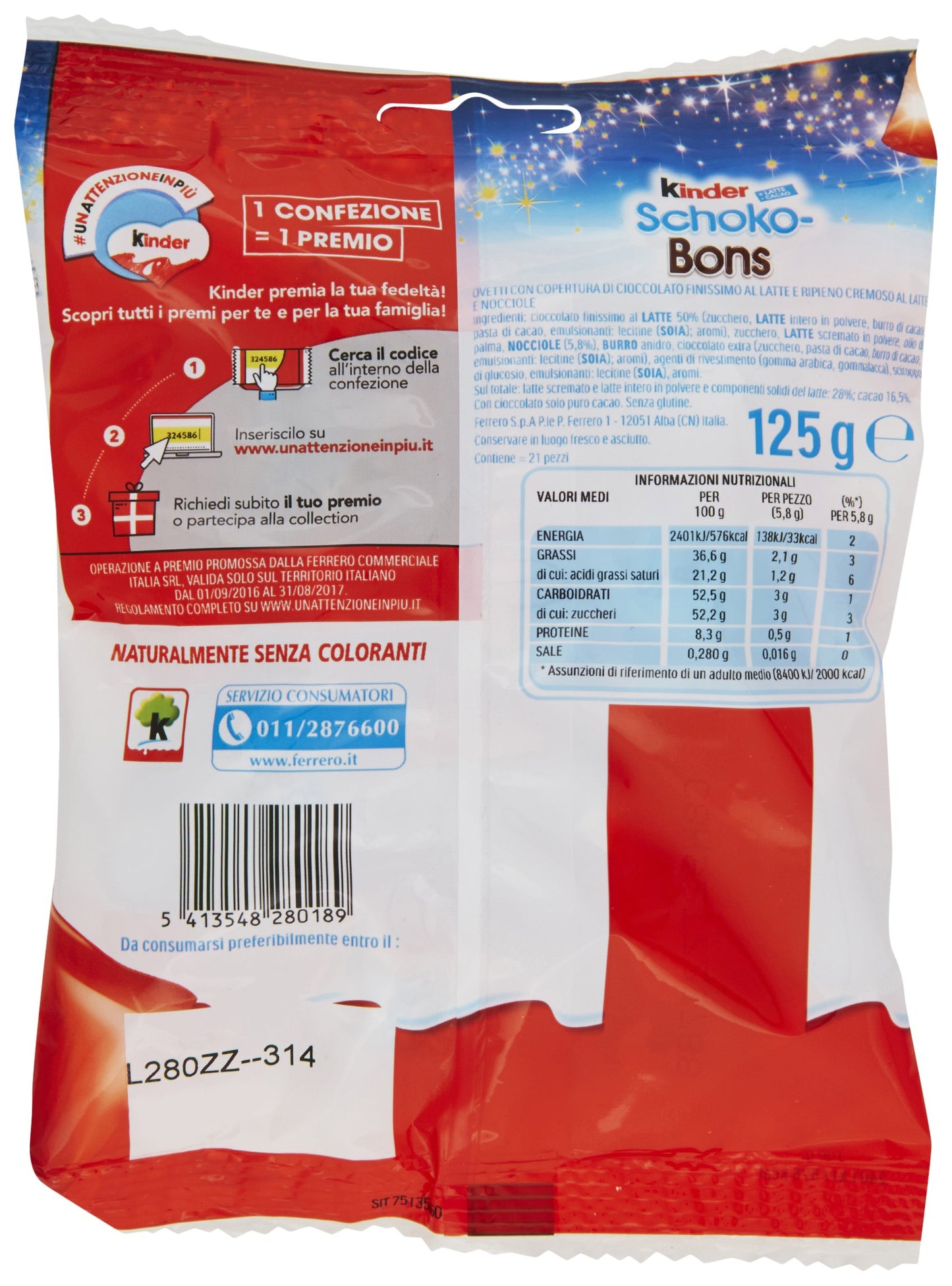 Kinder Schokobons - Milk Chocolate Bites with Hazelnut Filling, 4.4oz Bags x 16 Pack, Germany
