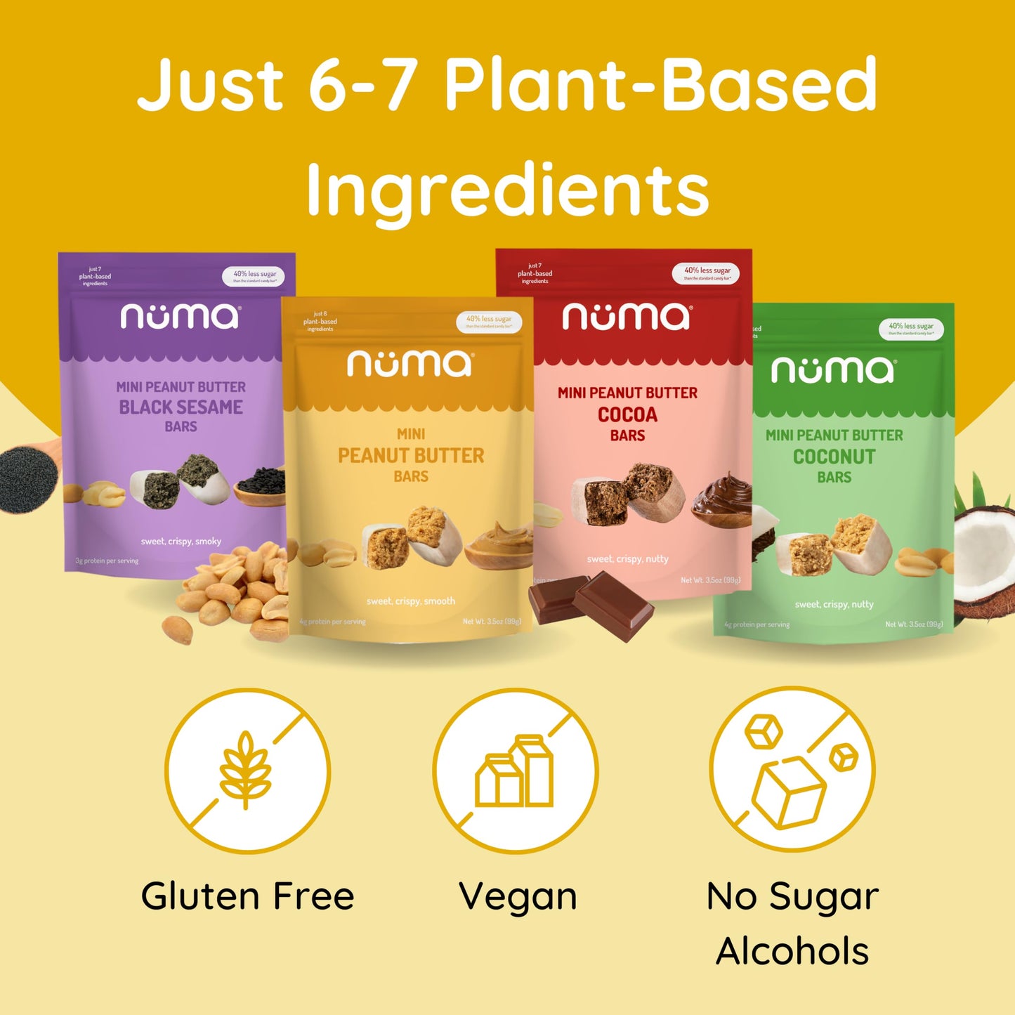 Mini Peanut Butter Bars Variety Pack - Vegan  High Protein  Low Sugar  Low Calorie  All Natural  Gluten Free - Crunchy Plant Based Snack - 4 Bags with 8 Individually Wrapped Pieces
