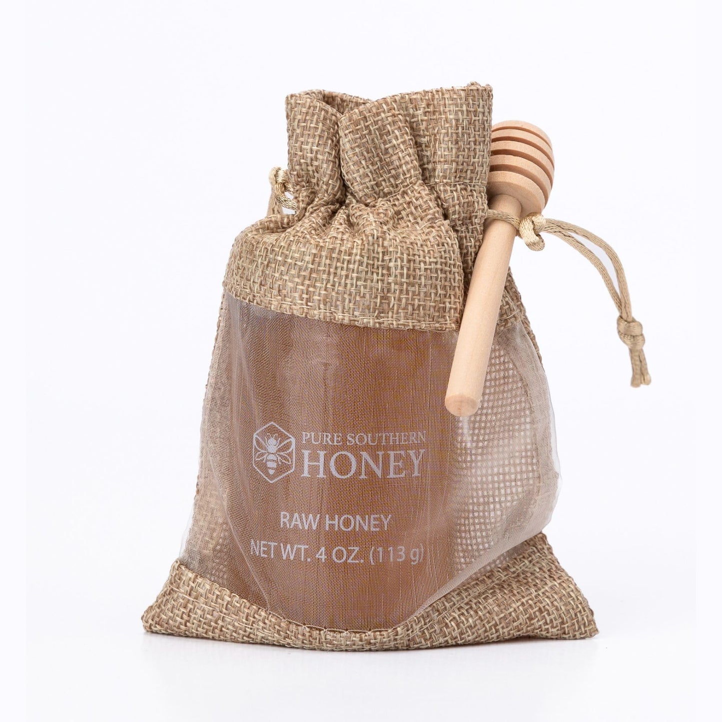 Pure Southern Honey Mini Raw Unfiltered Honey Gourmet Gift Bag with Dipper, 4 oz, All-Natural Sweetener, Glass Jar