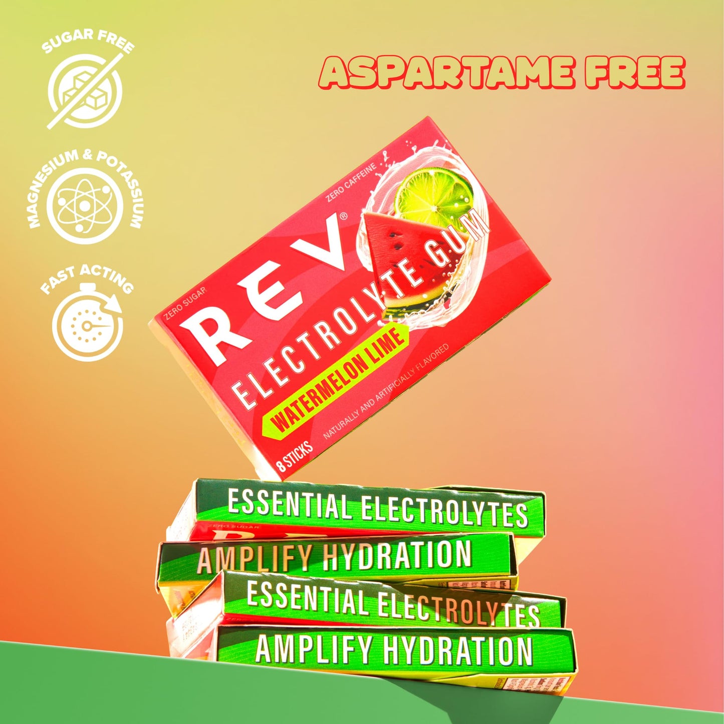 Rev Electrolyte Gum  Watermelon Lime  Sugar-Free with Essential Electrolytes 12 Count