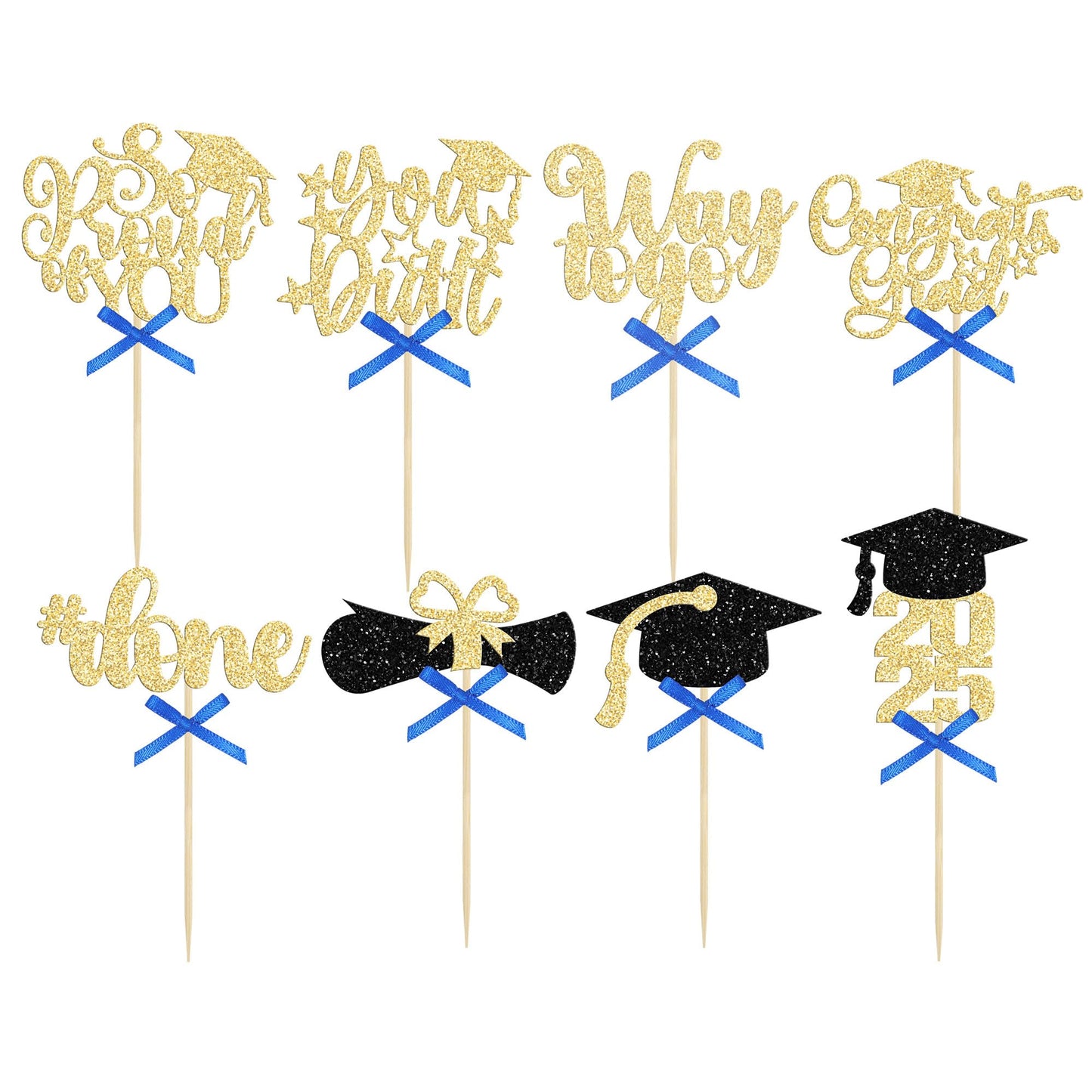 Gyufise 32Pcs 2025 Graduation Cupcake Toppers Glitter So Proud Of You Done Diploma Grad Cap Cupcake Picks Class Of 2025 Cake Dec