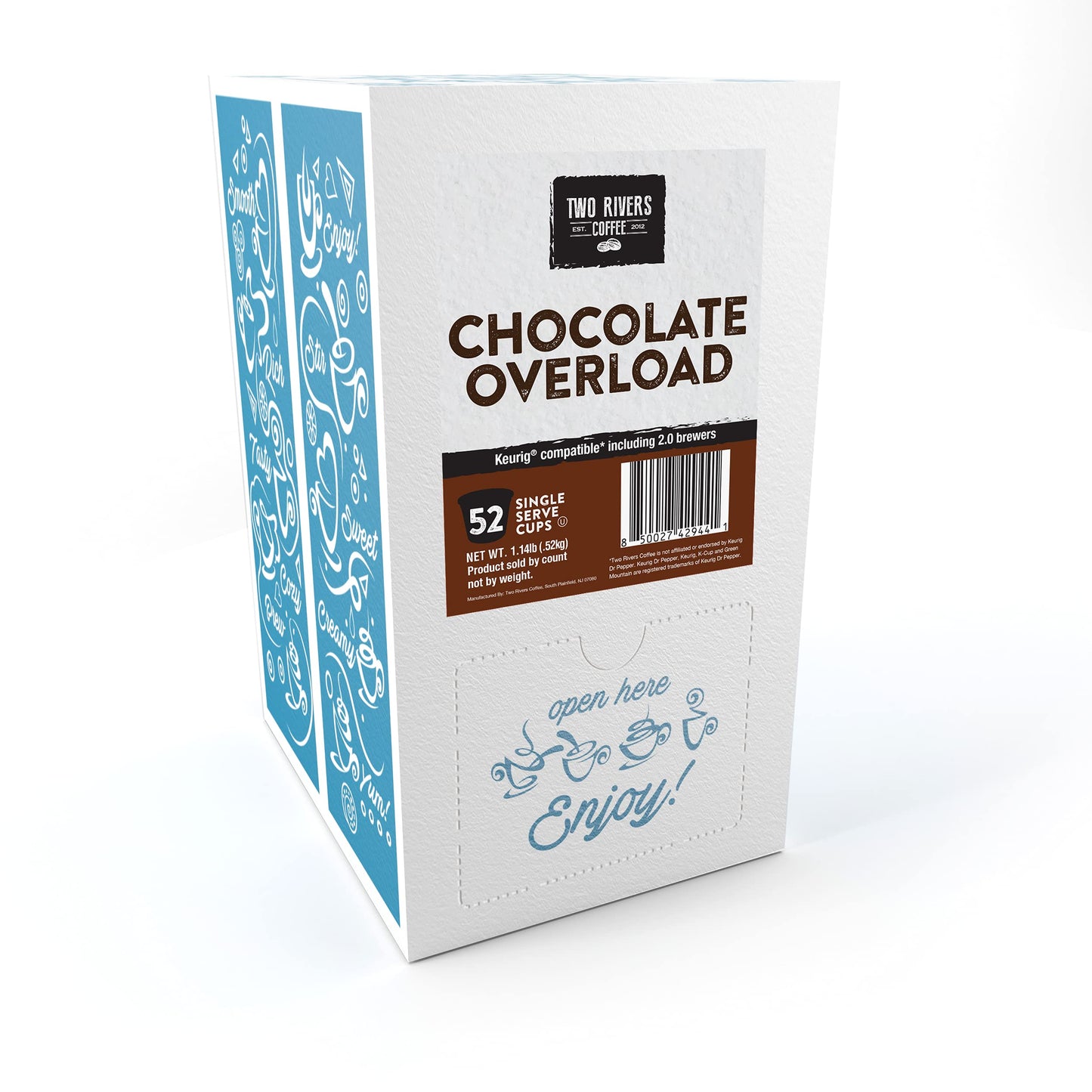 Two Rivers Coffee Pods Sampler, Flavored Variety Pack, 52 Count, Compatible with K Cup malt-inspired, Chocolate Overload