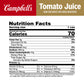 Campbells 100% Tomato Juice, 11.5 fl oz Can, Pack of 24, Model 200000001293