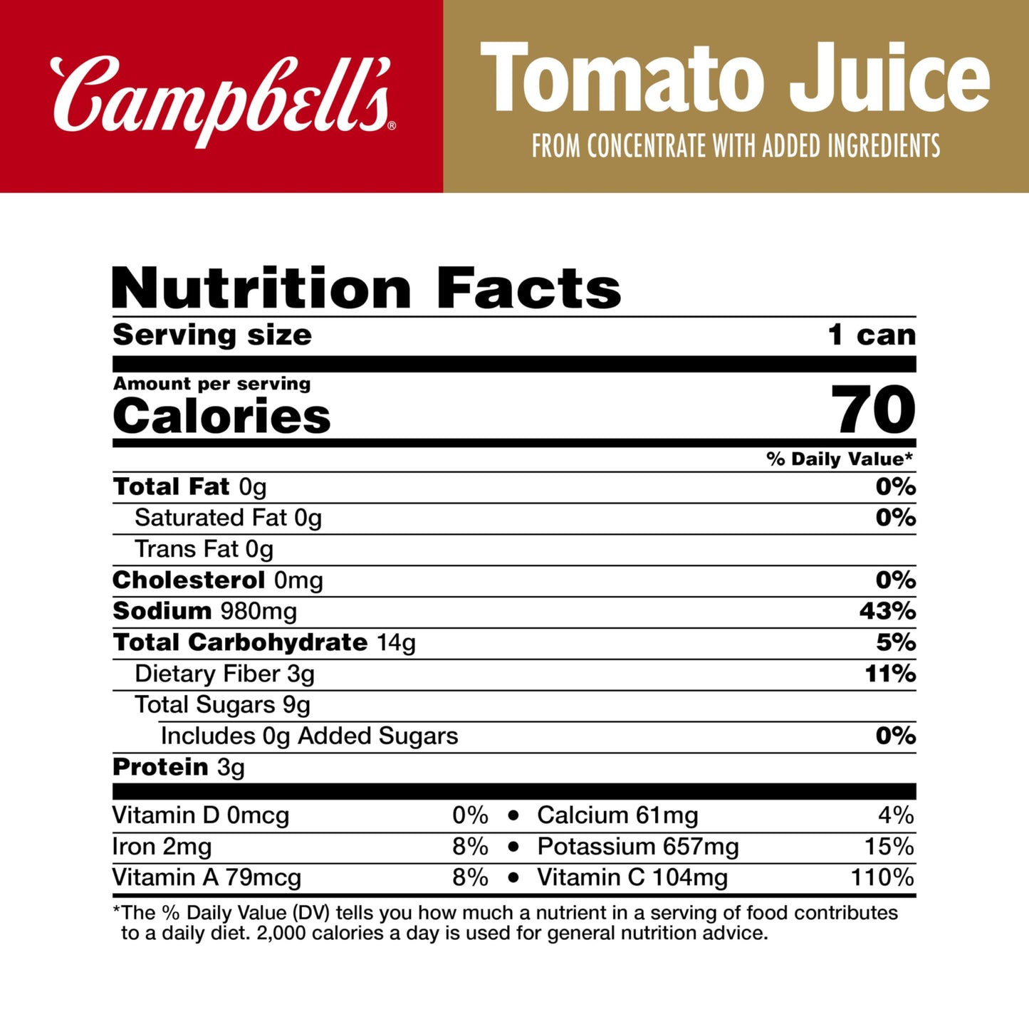 Campbells 100% Tomato Juice, 11.5 fl oz Can, Pack of 24, Model 200000001293