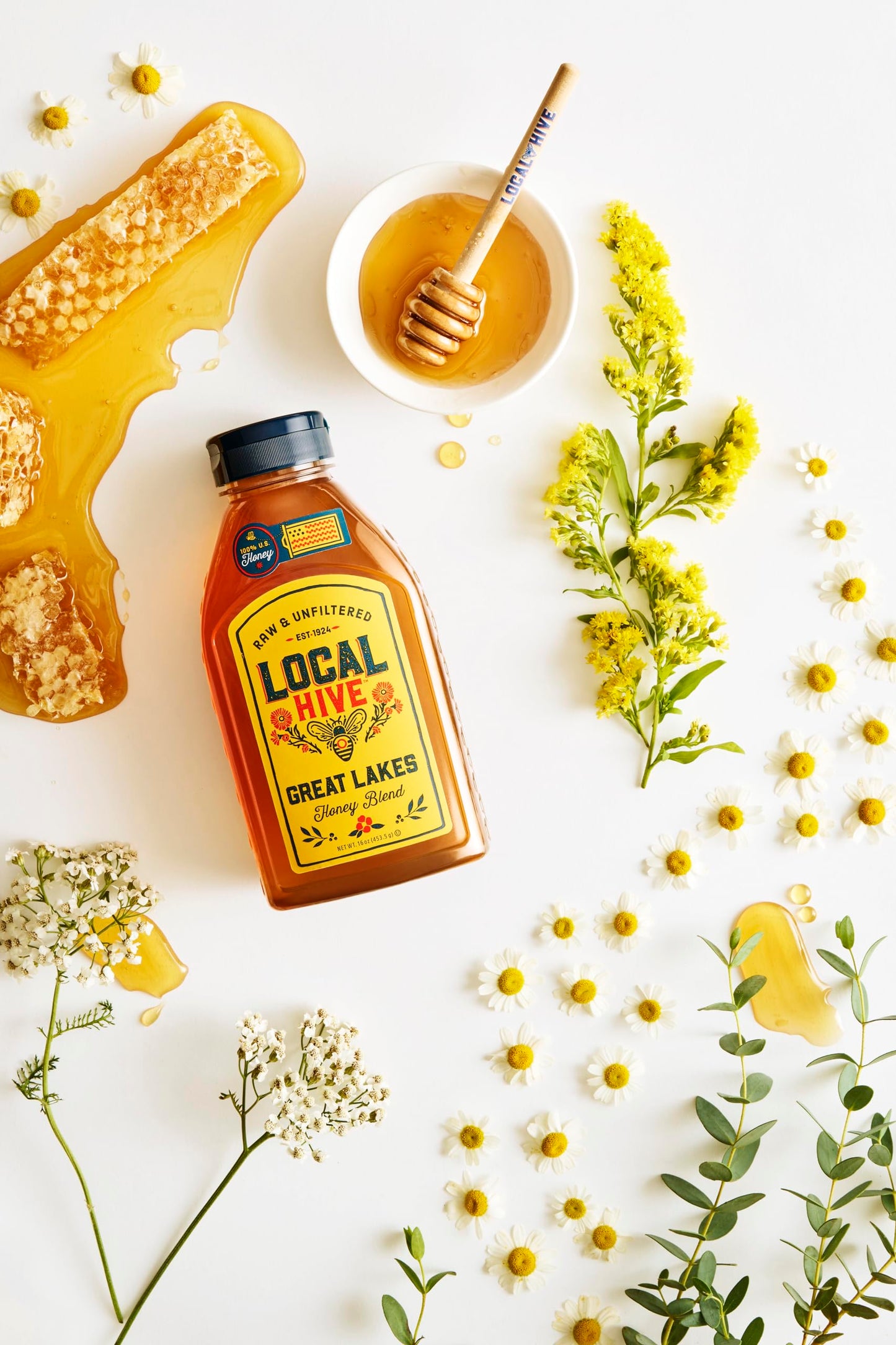 Local Hive Great Lakes Raw Unfiltered Honey - 16 Oz, 100% Pure Us Honey, Sourced From American Bees And Beekeepers - Natural Swe