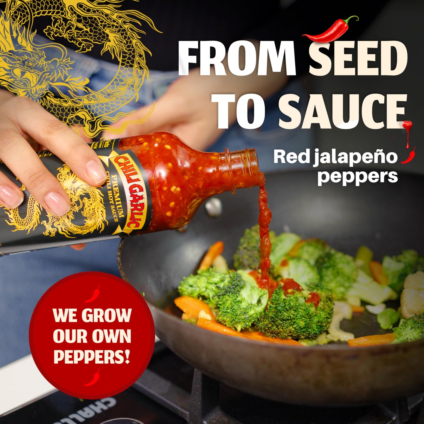 Underwood Ranches Dragon Chili Garlic Sauce - Hot Sauce, 18 oz, Made from Red Jalapeno Peppers, Perfect for Any Dish