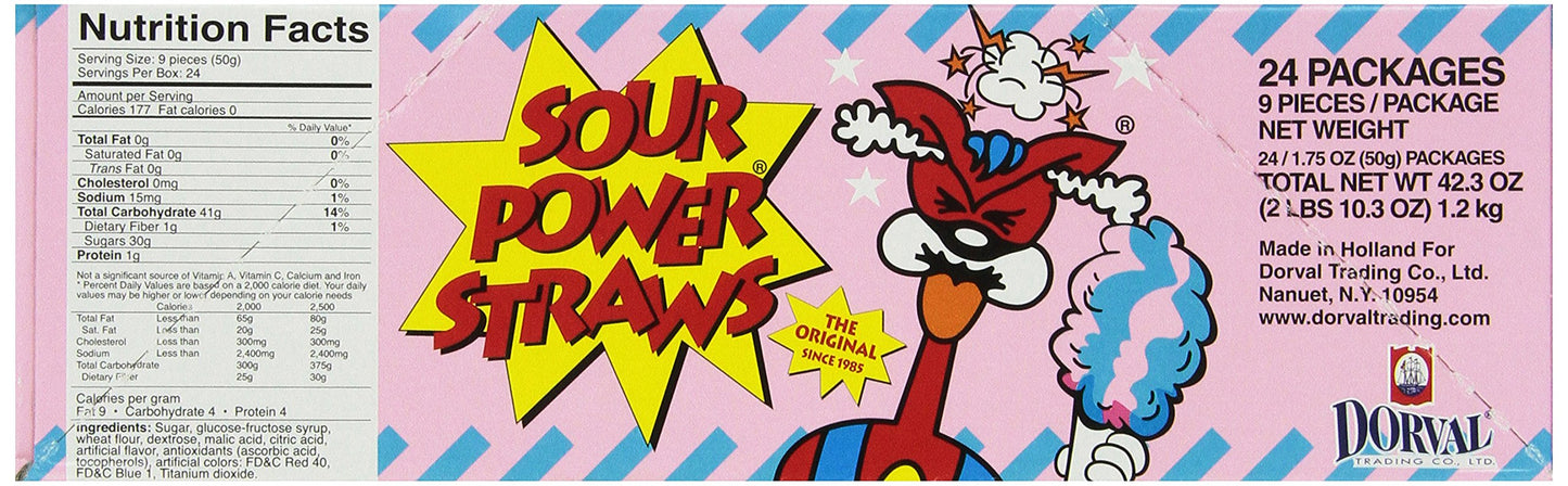 Sour Power Candy Straws, Cotton Candy, 1.75 Oz (Pack Of 24)