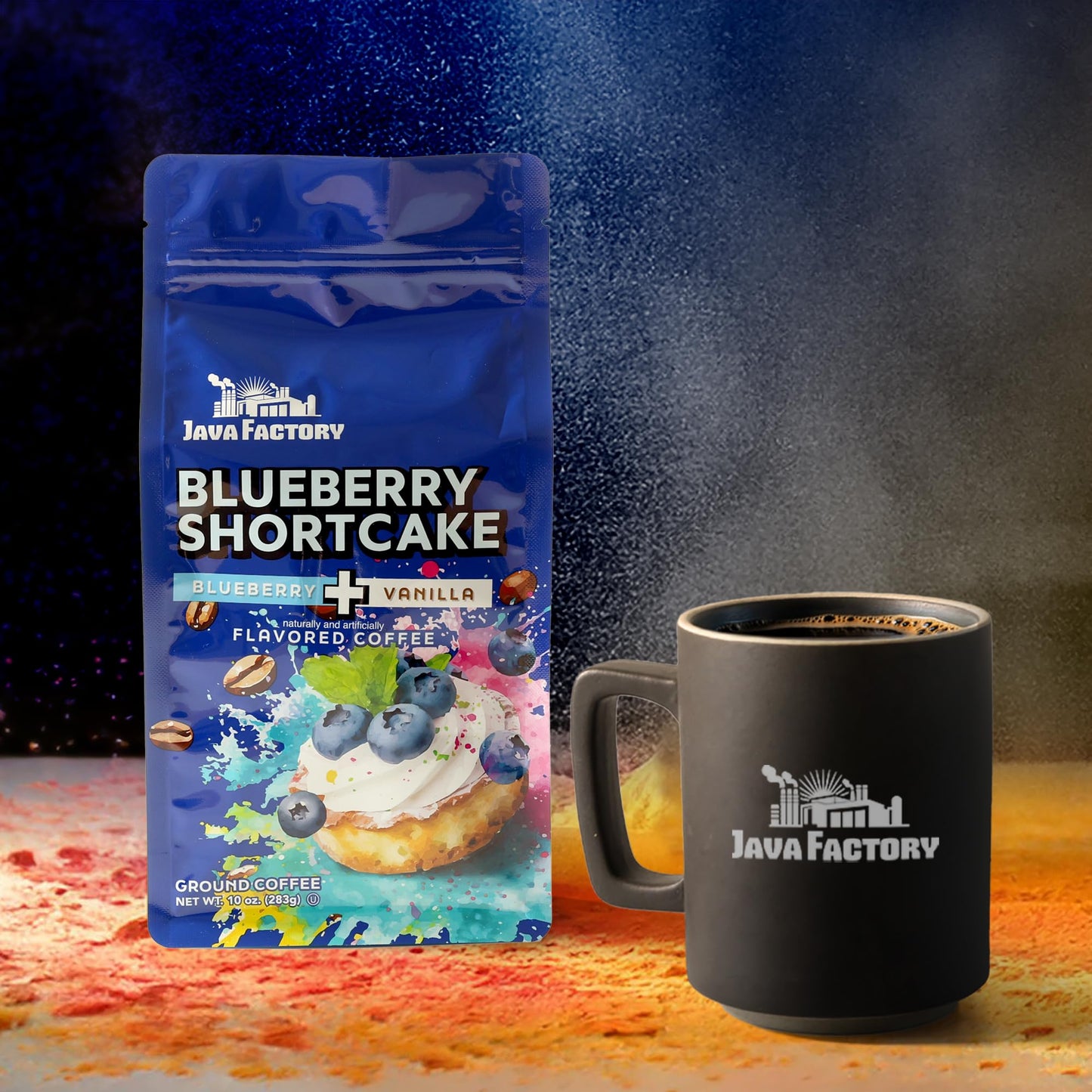 Java Factory Blueberry Shortcake Flavored Ground Coffee Bag - Blueberry And Vanilla Cream Brew, Made With 100% Arabica Beans - F