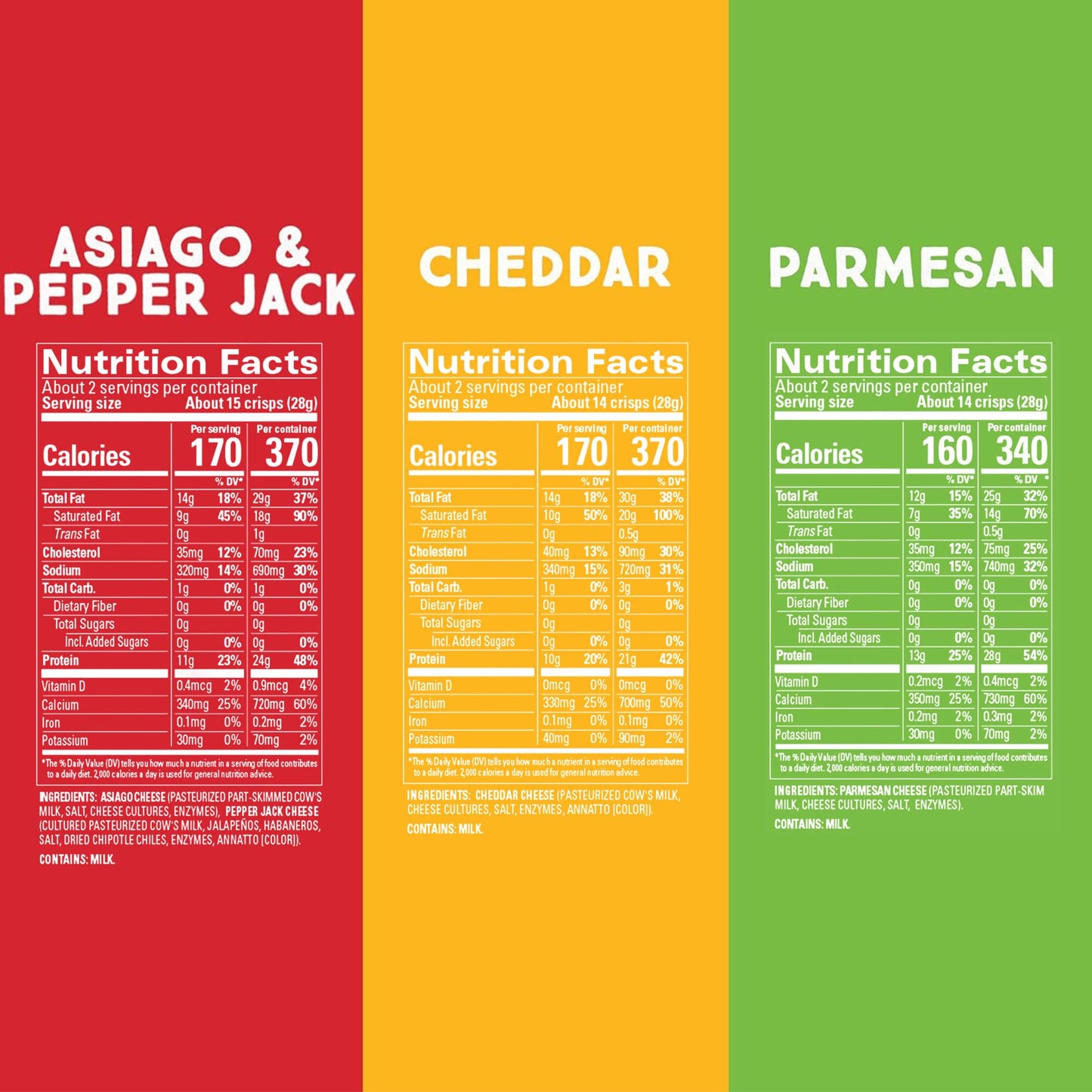 Whisps Cheese Crisps Variety Pack | Protein Chips | Gluten Free, High Protein, Low Carb | 2.12 Oz (Pack of 3)