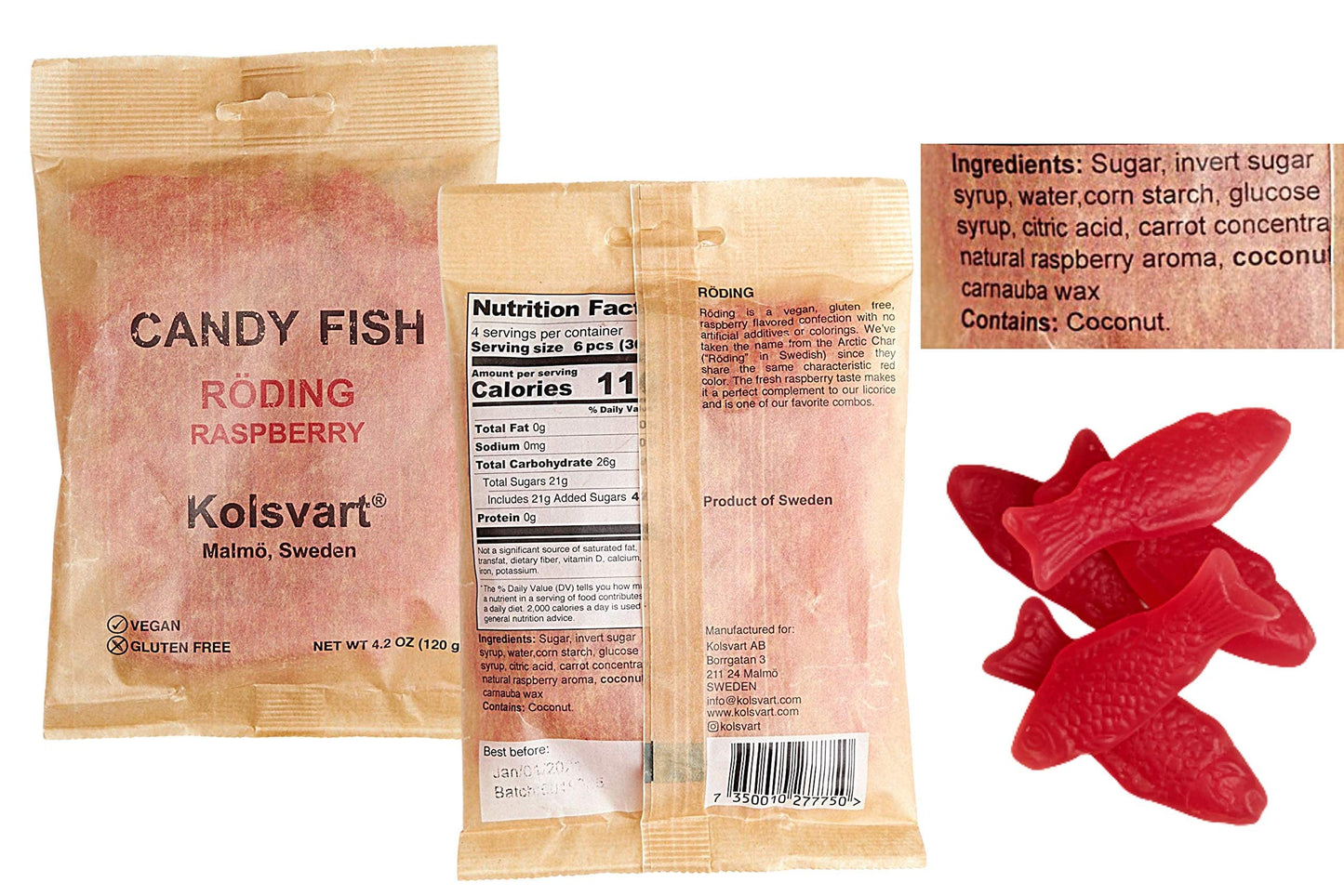 Kolsvart Swedish Candy Variety Pack, 4.2 Ounces - Raspberry, Blackcurrant & Raspberry, Sour Blueberry, Sour Raspberry, Elderflow