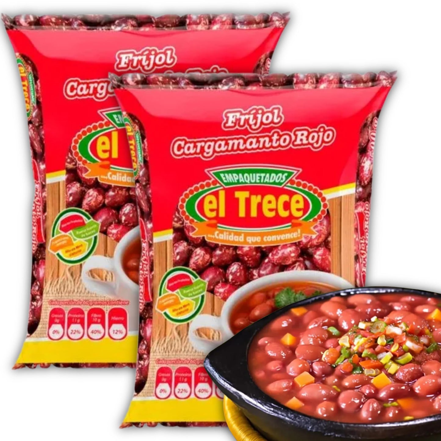 Frijoles Cargamanto Rojo El Trece pack de 2 por 500g - Red Kidney Beans El Trece 17.63Oz pack of 2 - Ideal para Bandeja Paisa, F