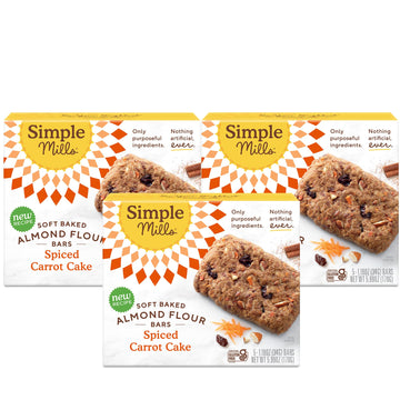 Simple Mills Almond Flour Snack Bars, Spiced Carrot Cake - Gluten Free, Made with Organic Coconut Oil, Breakfast Bars, Healthy S
