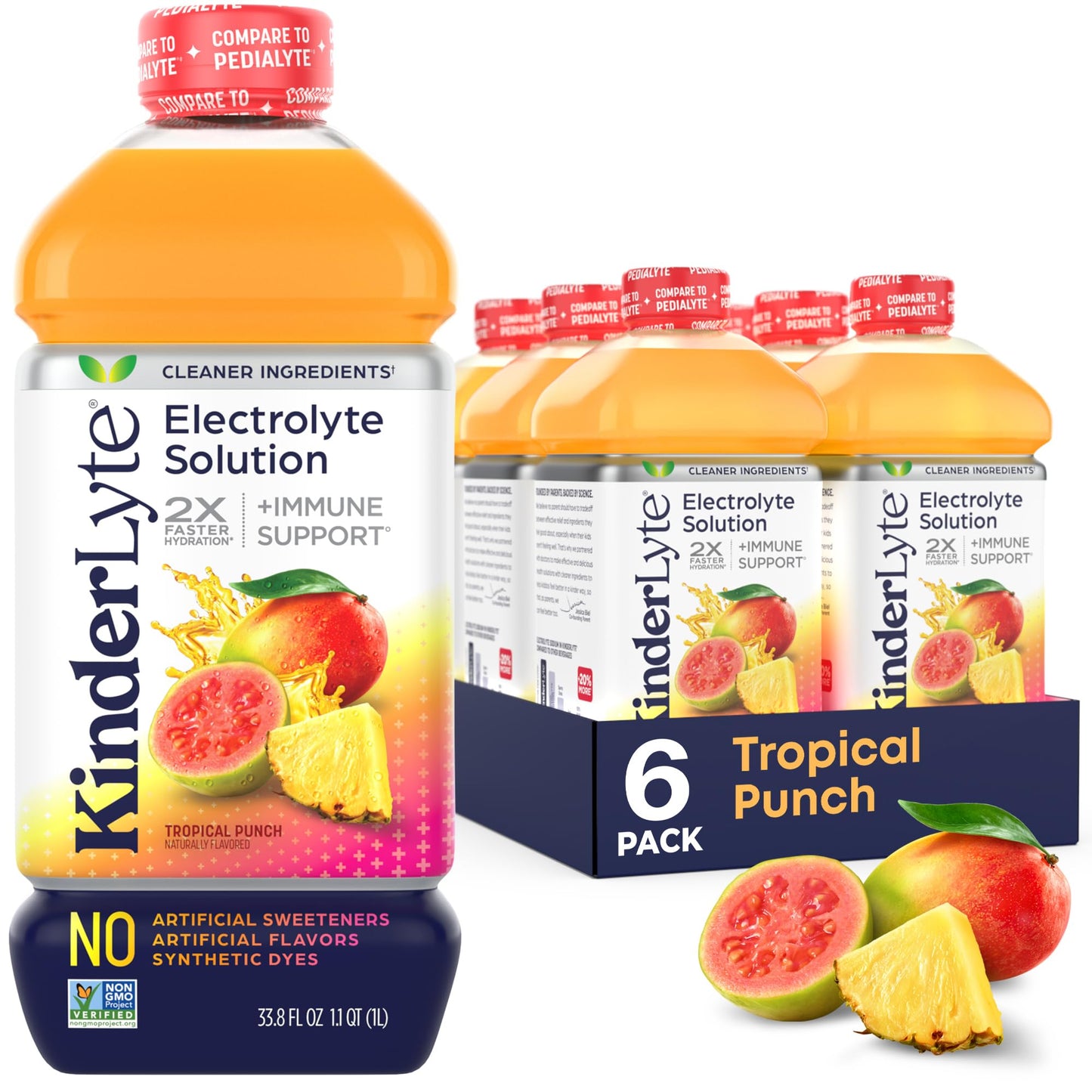 Kinderlyte Electrolyte Solution For Kids And Mature-Themeds - Hydration Drink, Tropical Punch, (33.8 Fl Oz, 6 Pack), No Artificial Sweeteners Or Flavors, No Synthetic Dyes, Vegan, Non-Gmo, Gluten-Free