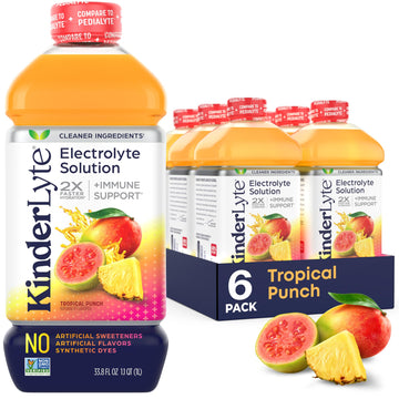 Kinderlyte Electrolyte Solution For Kids And Mature-Themeds - Hydration Drink, Tropical Punch, (33.8 Fl Oz, 6 Pack), No Artificial Sweeteners Or Flavors, No Synthetic Dyes, Vegan, Non-Gmo, Gluten-Free