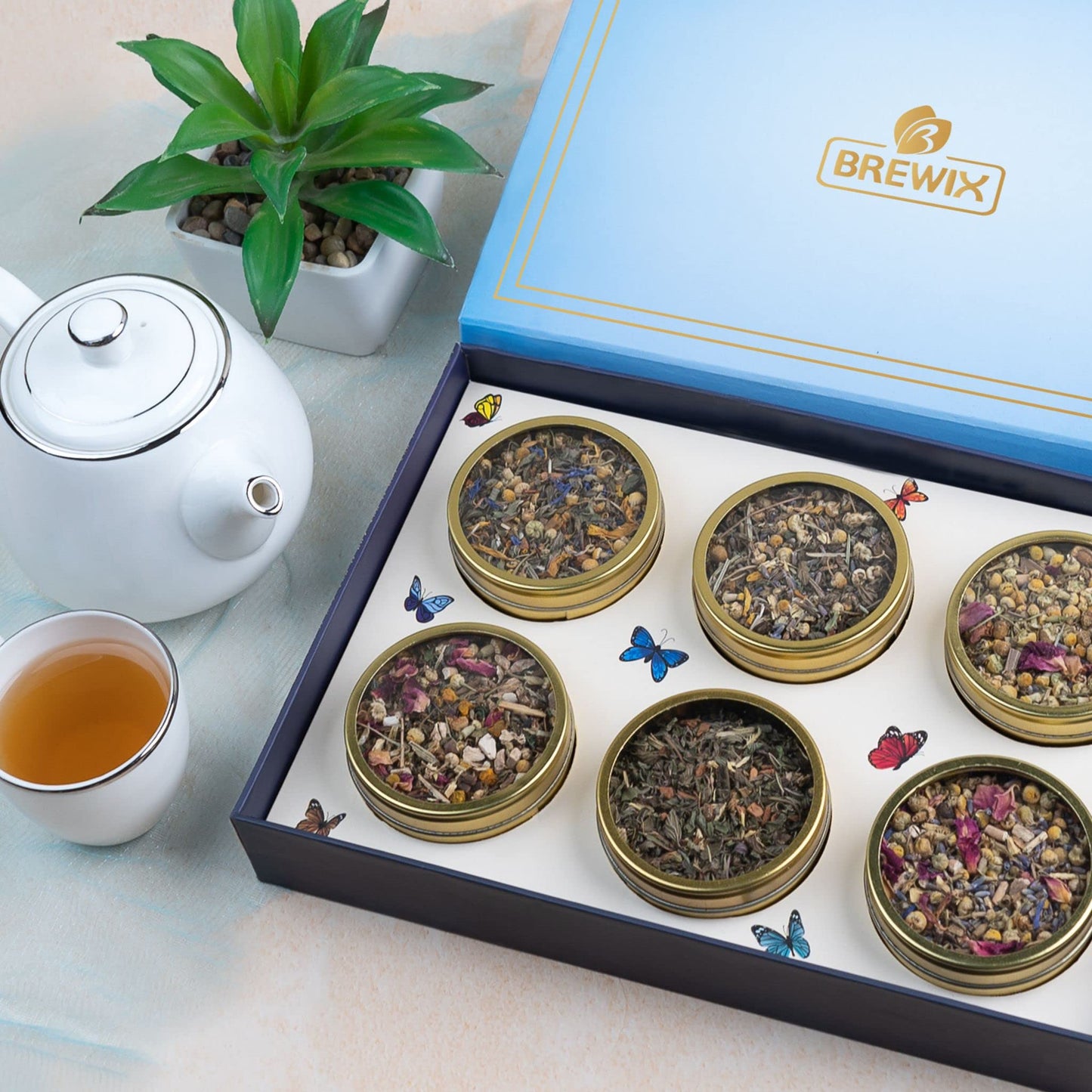 Brewix, Discover Calm Premium Herbal Tea Christmas Gift Box (3.53Oz/50+ Cups) | Tea Gift Sets For Tea Lover | 6 Unique Herbal Te