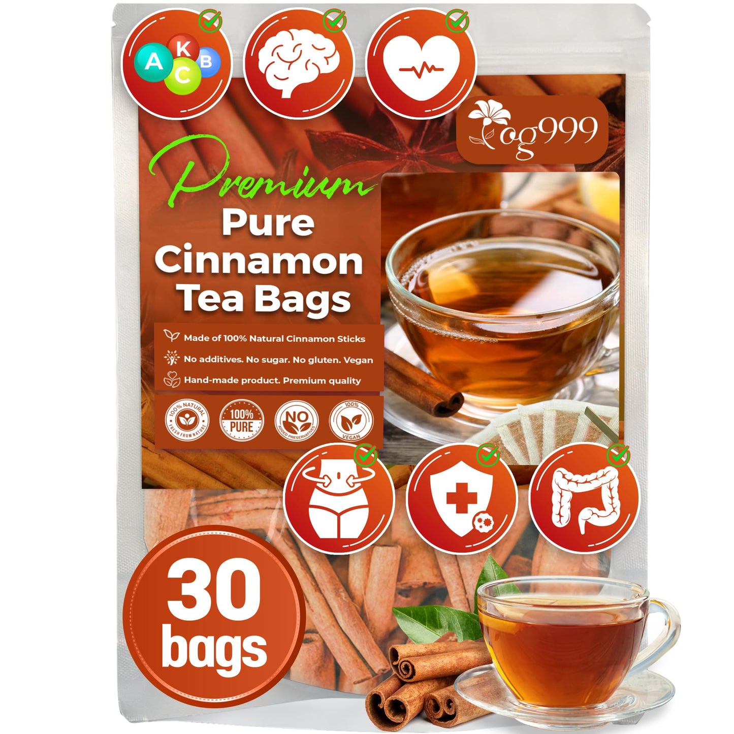 TOG999 Premium Herbal Tea - 100% Natural Cinnamon Tea, 30 Bags