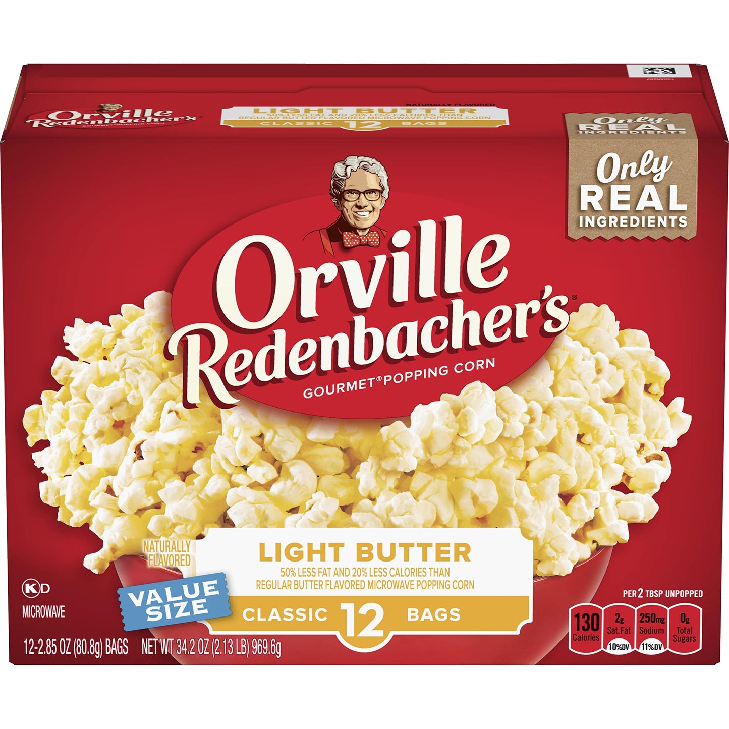 Orville Redenbachers Light Butter Microwave Popcorn, 12 ct, 34.2 oz Classic Bags, Model 20027000523814
