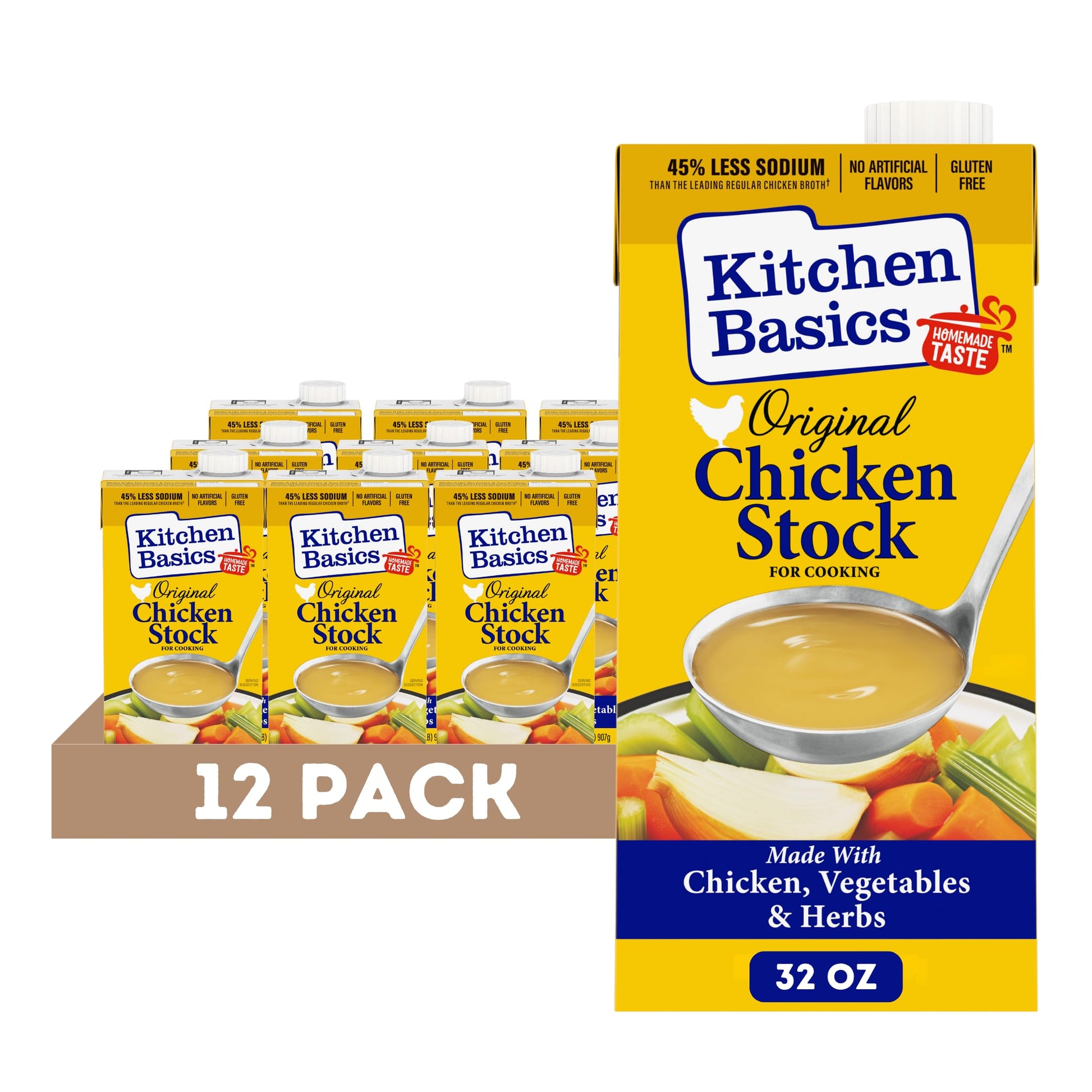 Kitchen Basics Original Chicken Stock, 32 Oz (Pack Of 12) | No Artificial Flavors, Gluten Free, No Msg Added |