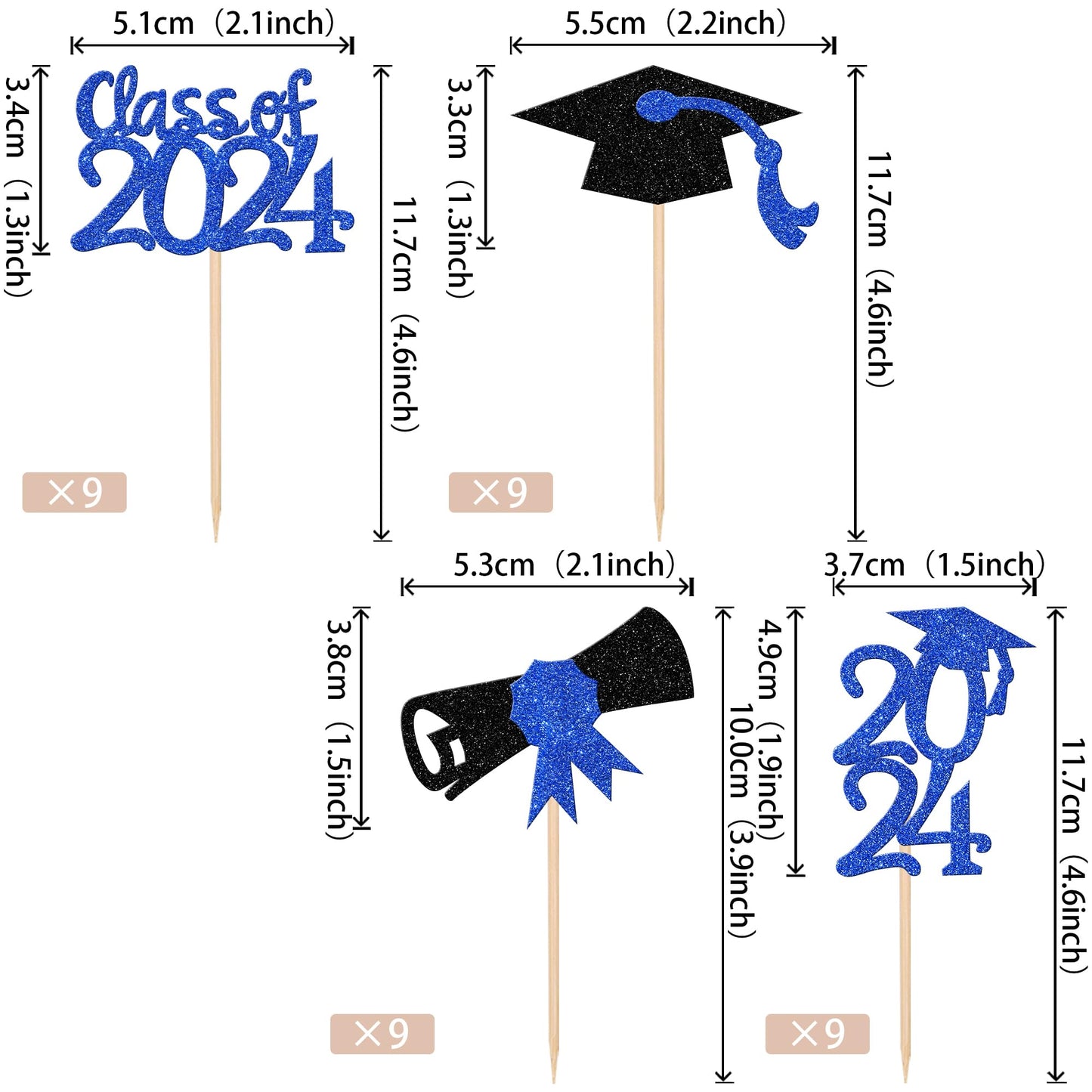 36 Pcs 2024 Graduation Theme Cupcake Toppers Glitter Class Of 2024 Cupcake Picks Diploma Grad Cap Cake Decorations For 2024 Grad