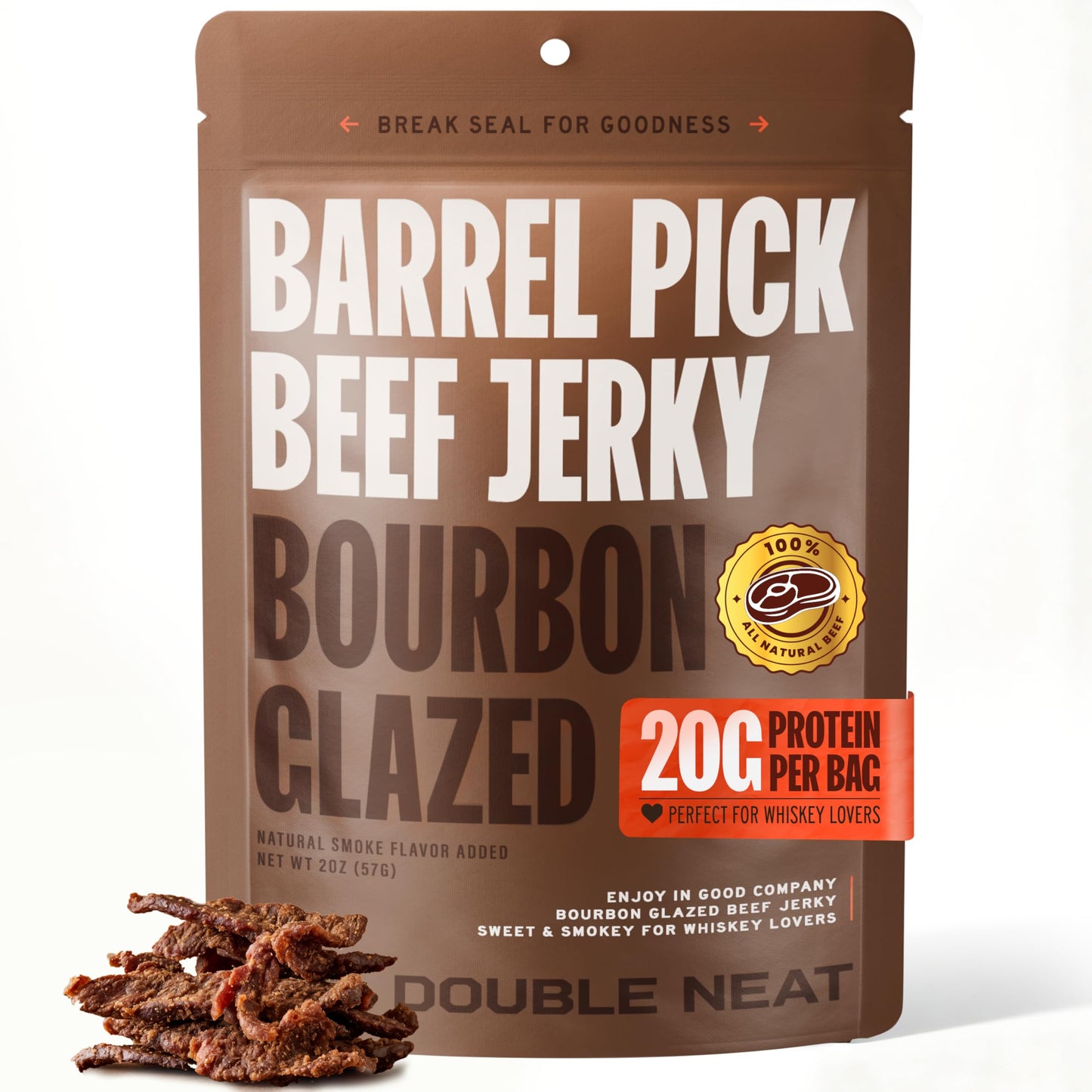Double Neat Barrel Pick Beef Jerky  Flavor Blend Glazed  Sweet And Smokey  Gluten-Free  Flavor Blend-Infused  High-Protein  Healthy Snacks - 2 Ounces Each  Pack Of 3