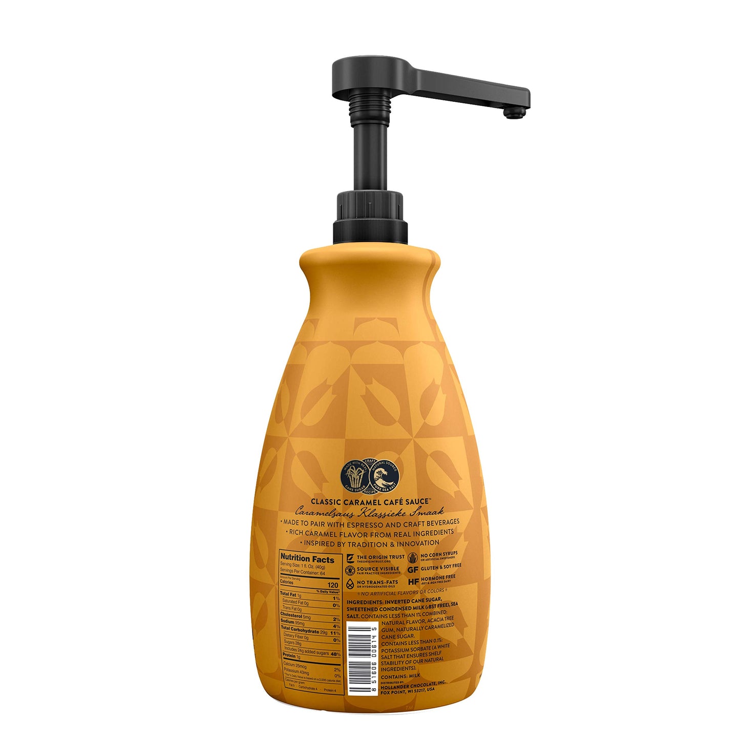 Classic Caramel Caf   Sauce by Hollander Chocolate Co. | Net Wt. 91oz / 64 fl Oz. Large Bottle | NO Pump Included