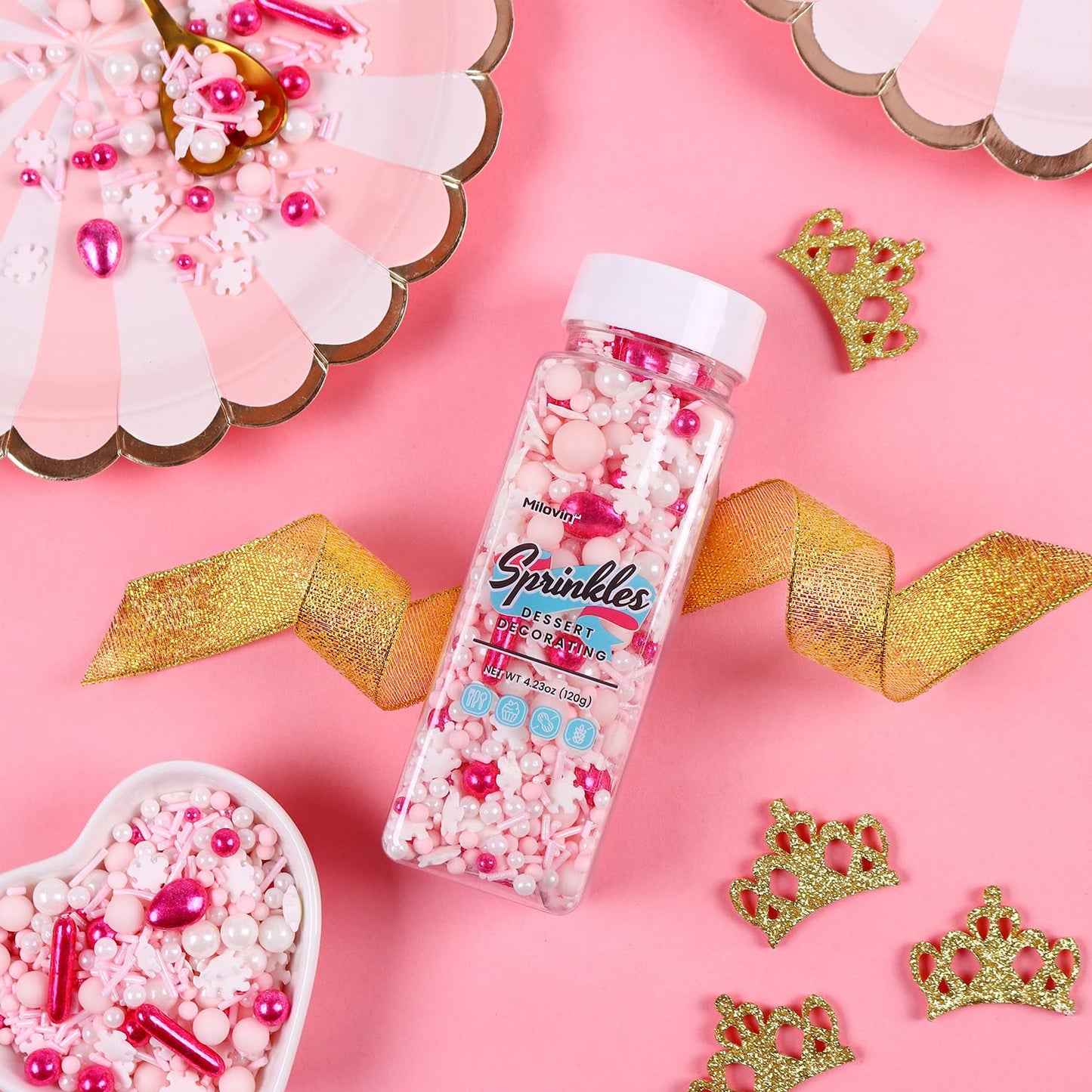 Pink Sprinkles For Cake Decorating, Pink Pearl Sprinkles, Metallic Sprinkle Mix For Cupcakes, Macaron, Ice Cream, And Cookies(12