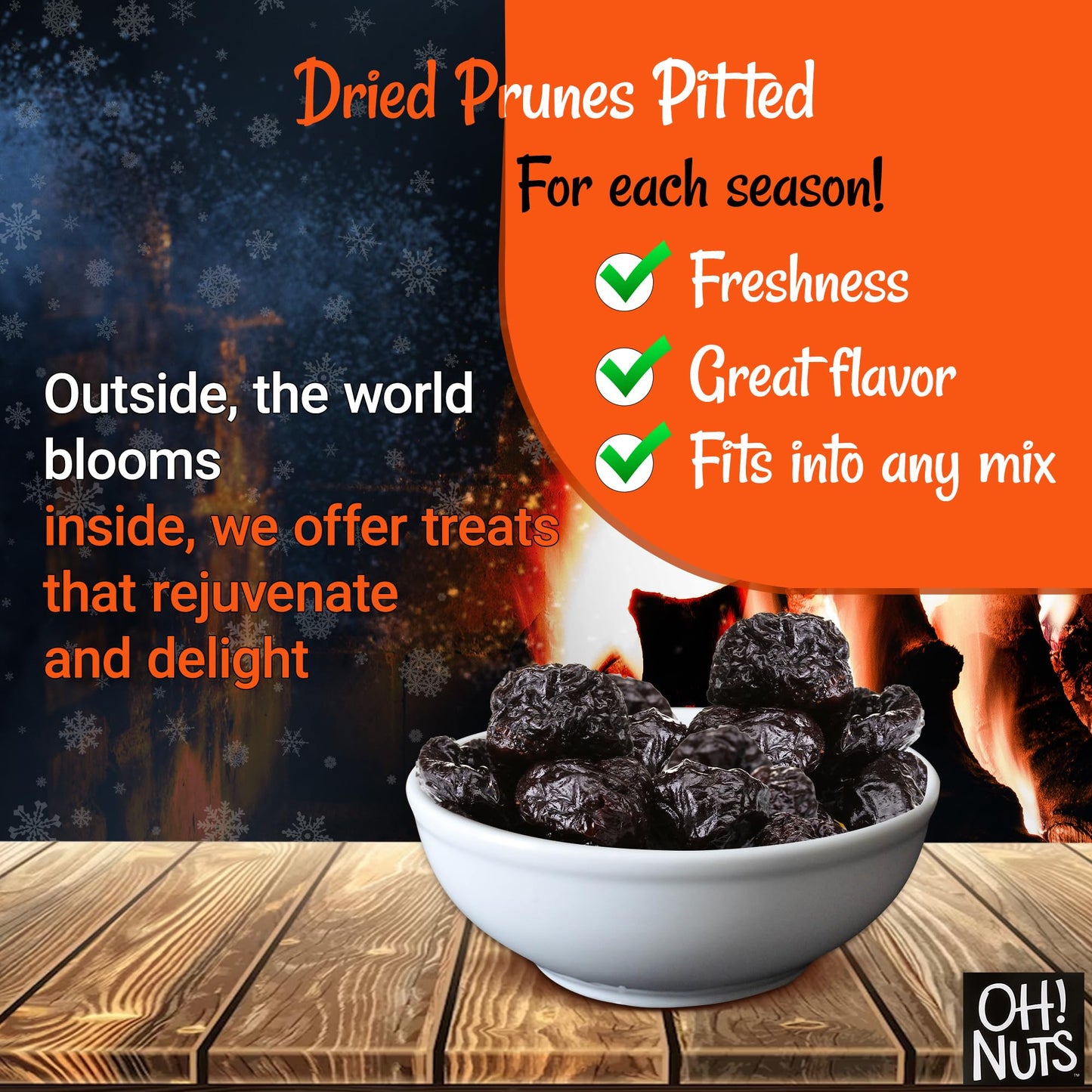 Oh! Nuts Dried Prunes Pitted - 1.5 Lb - California Sun Dried Angelino Red Plums - No Sugar Added - Dehydrated Fruit Bites - Pack