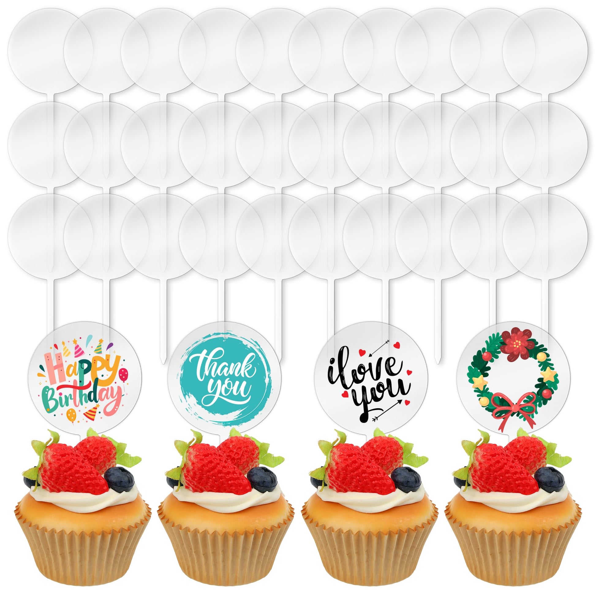 Blank Acrylic Cupcake Toppers  30 Packs Round Cupcake Topper With Sticks  Diy Dessert Table Cupcake Signs  Suitable For Birthdays  Weddings  Christmas  Baby Showers Cake Decoration