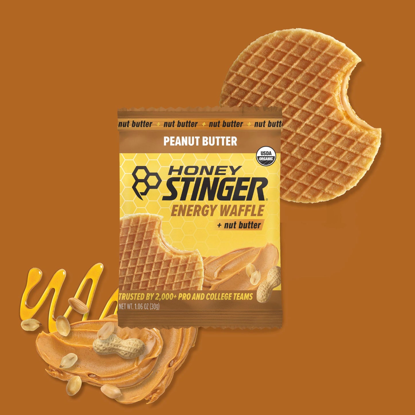 Honey Stinger Organic Peanut Butter Waffle, Energy Stroopwafel for Exercise, Endurance and Performance, Sports Nutrition for Hom