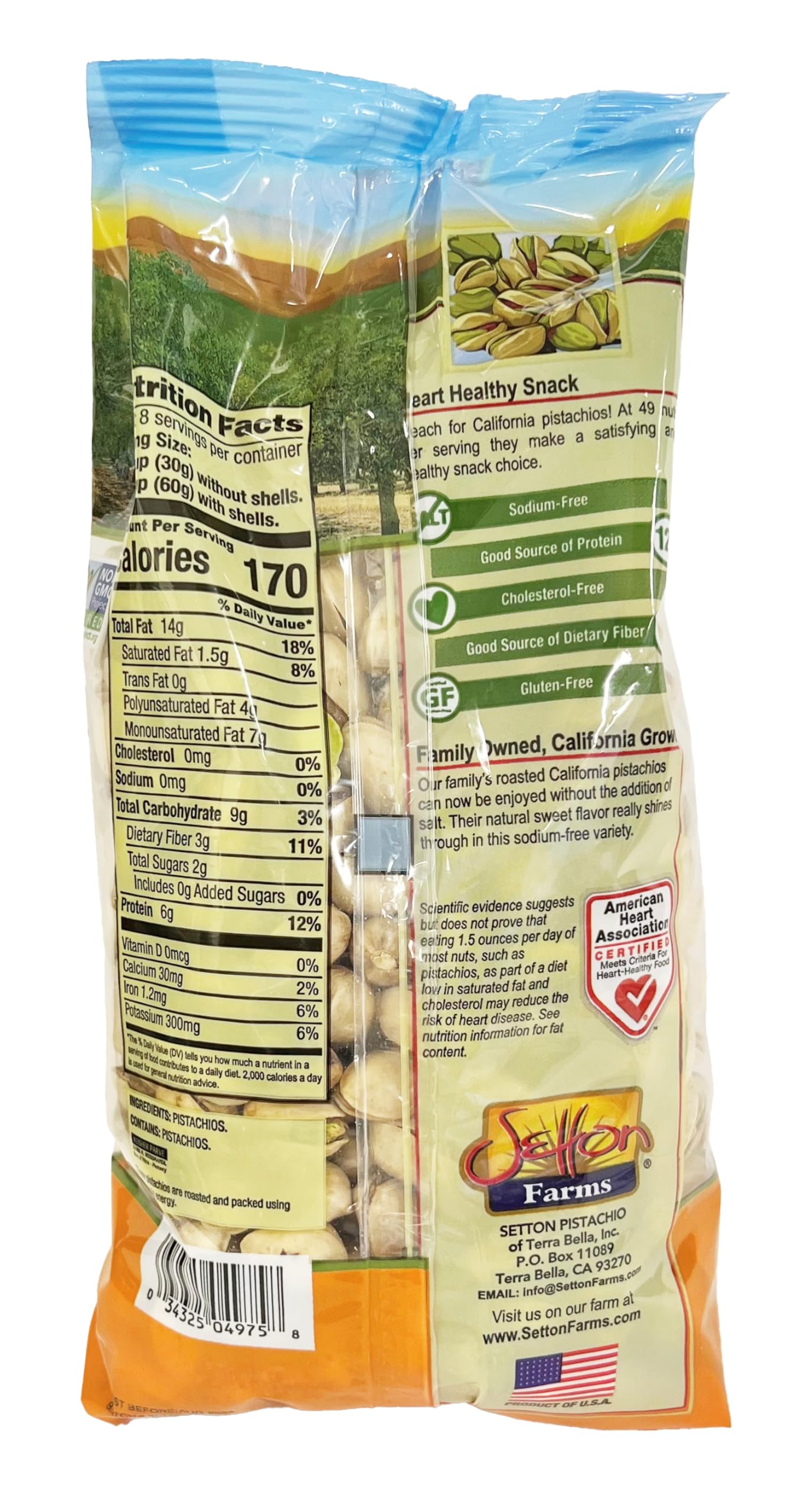 Setton Farms Dry Roasted Unsalted Pistachios, 16 Ounce Bag, Non-GMO, Gluten Free, Vegan, Kosher