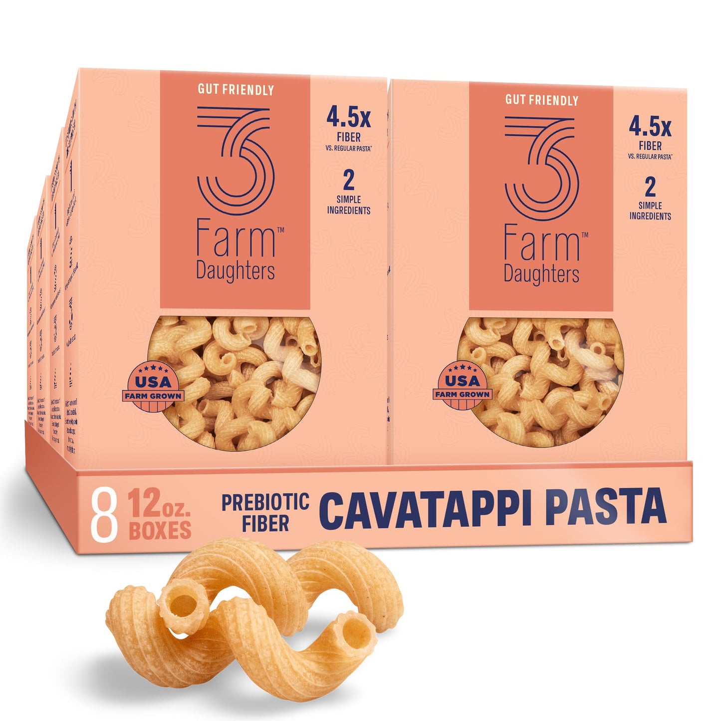 Three Farm Daughters High Fiber Cavatappi Pasta, Low GI, Non-GMO, 12 oz (Pack of 8)
