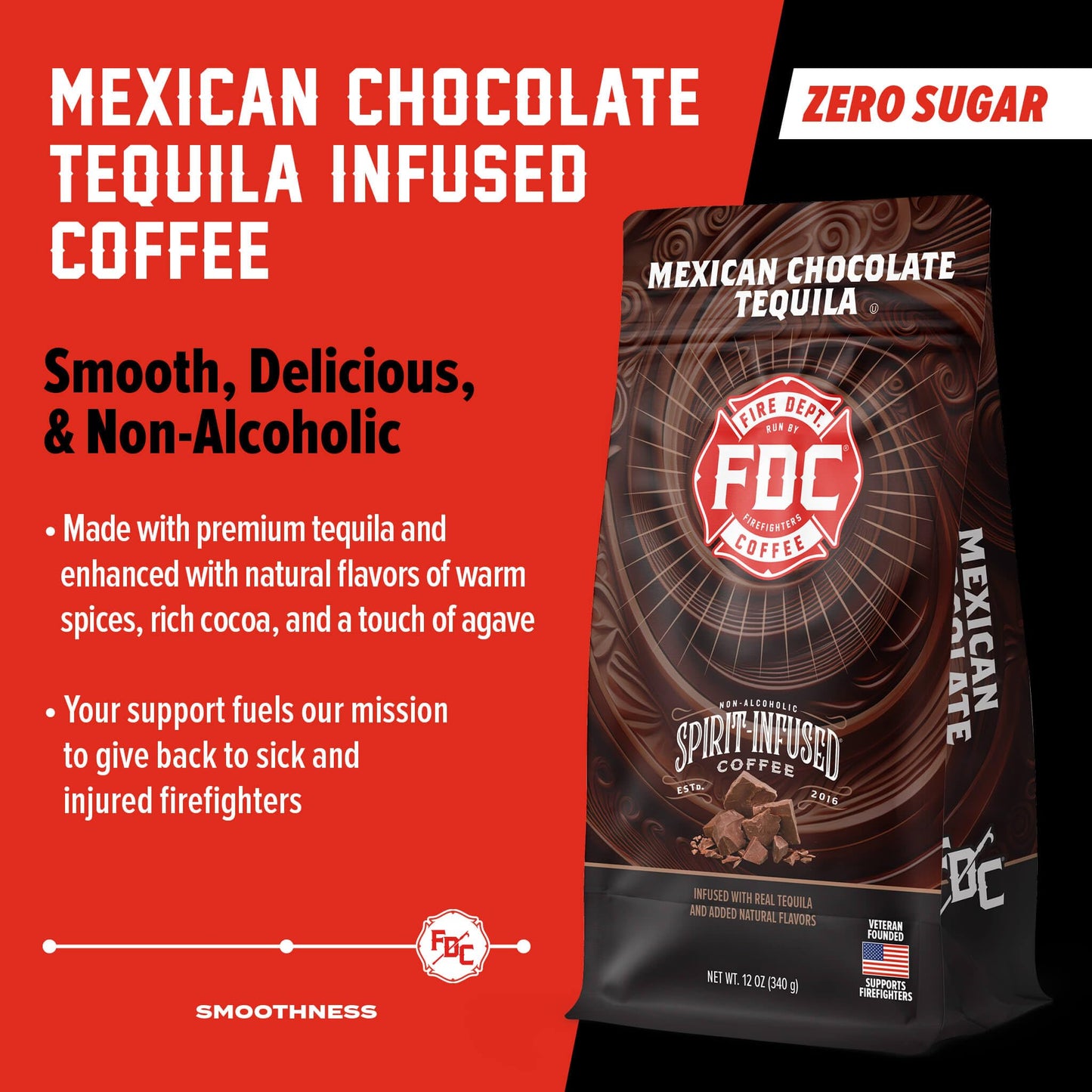 Fire Department Coffee Mexican Chocolate spirit-inspired flavor Infused Whole Bean Coffee - Medium Roast - 12 oz - Veteran Owned