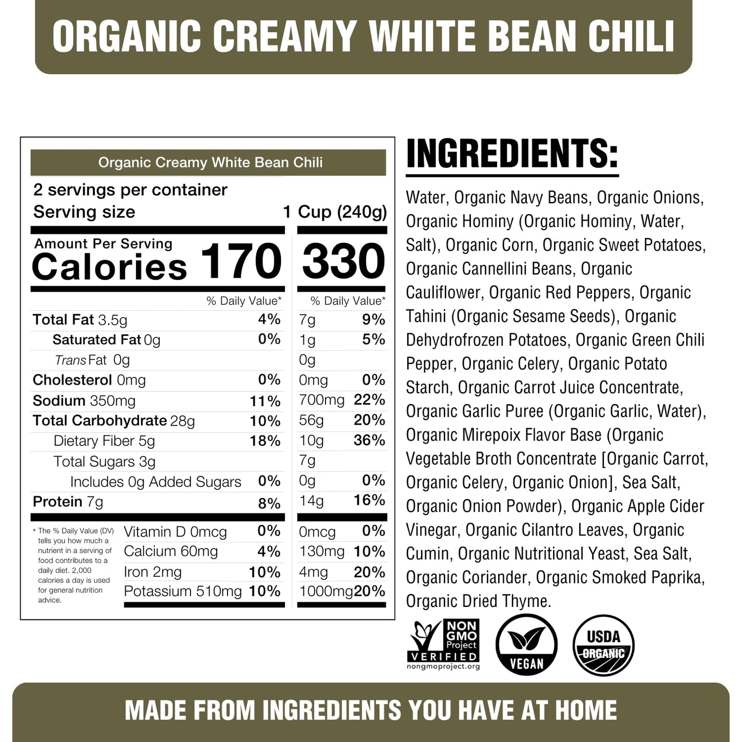 PLANTSTRONG Creamy White Bean Chili Soup - Organic, Plant-Based, Non-GMO, Vegan, High Protein Chili Soup