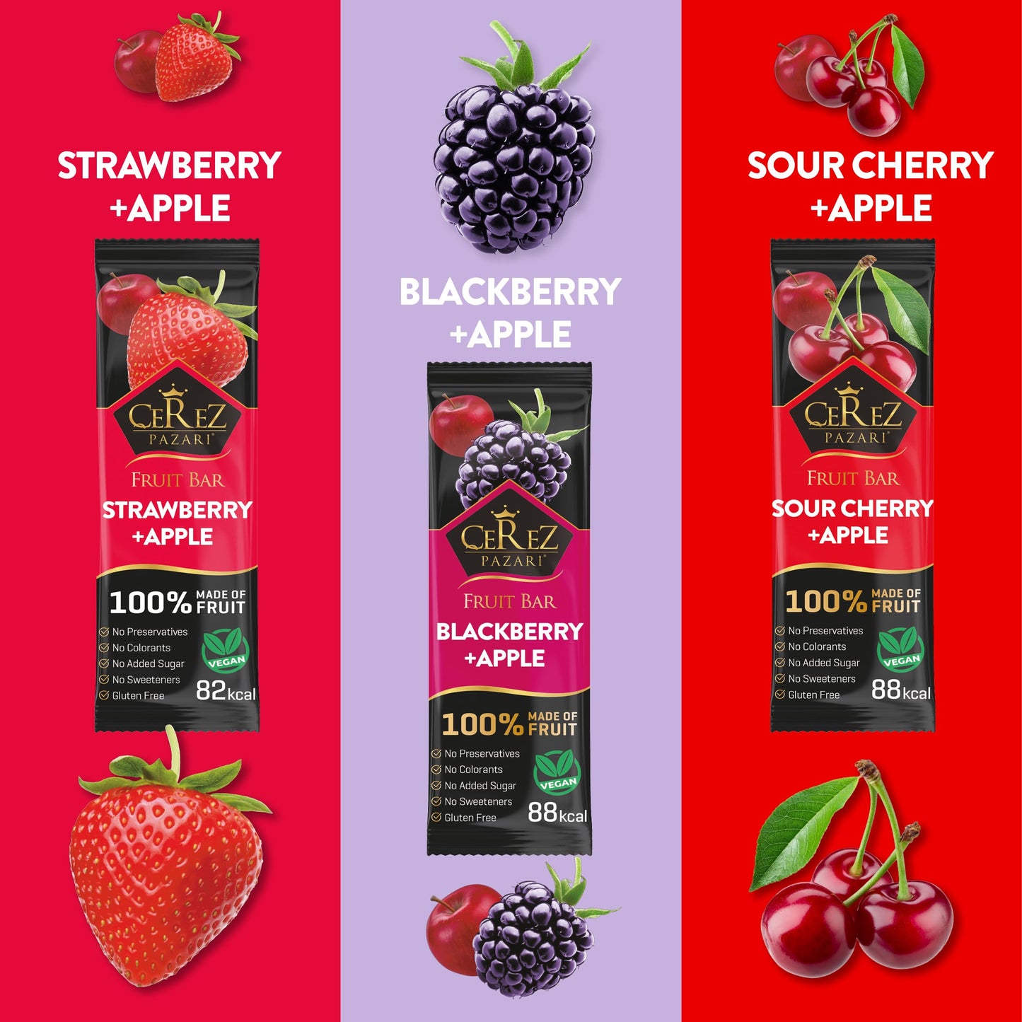 Cerez Pazari Fruit Leather Snacks Variety Pack for Adults and Kids, Healthy Fruit Snacks Bulk, Vegan Real Fruit Bars, No Added S