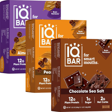 Iqbar Brain And Body Plant Protein Bars - Chocolate Lovers Variety - 36 Count, Low Carb, High Fiber, Gluten Free, Vegan Snacks -