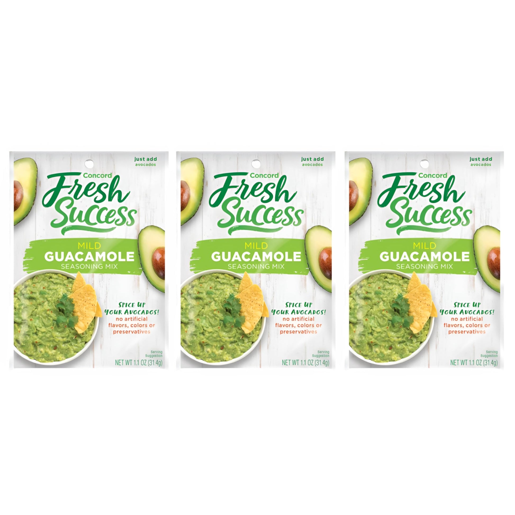 Concord Foods Classic Mild Guacamole Mix Authentic Flavor For Dips, Avocados, And Salsas With Natural Flavor And Easy Preparation - Perfect For Homemade Guacamole - 1.1 Oz Packet Pack Of 3