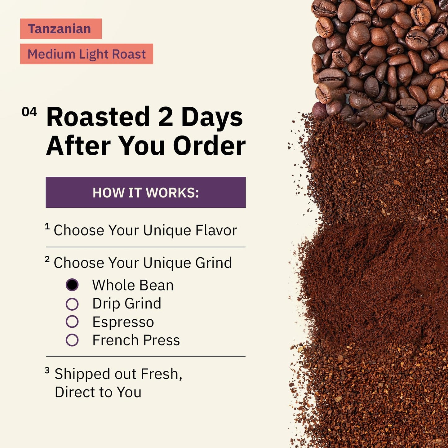 Kochere Tanzanian Peaberry Coffee Whole Bean - Medium Light Roast, 12 Ounce, Specialty Grade, Fair Trade, Non-GMO