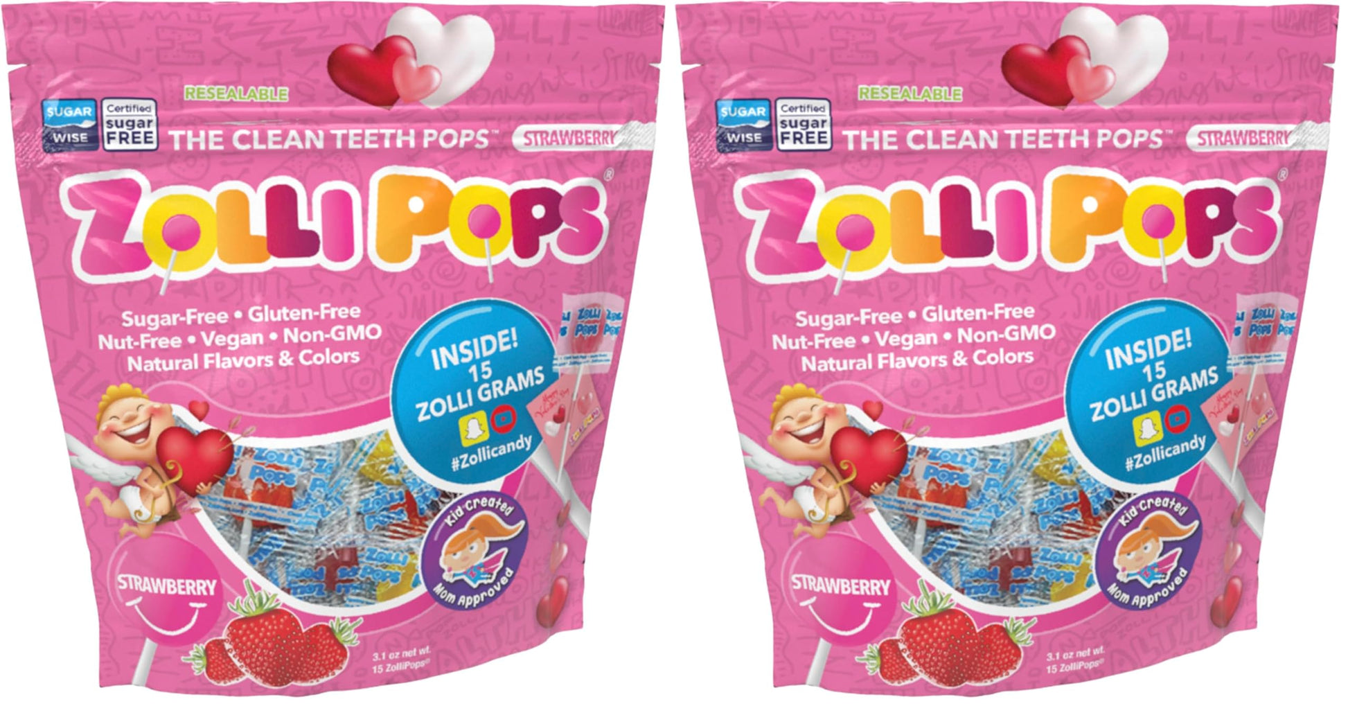 Zollipops - Valentines Day Strawberry - Clean Teeth Lollipops | Anti-Cavity, Sugar-Free Candy For Healthy, Clean Teeth - Great 